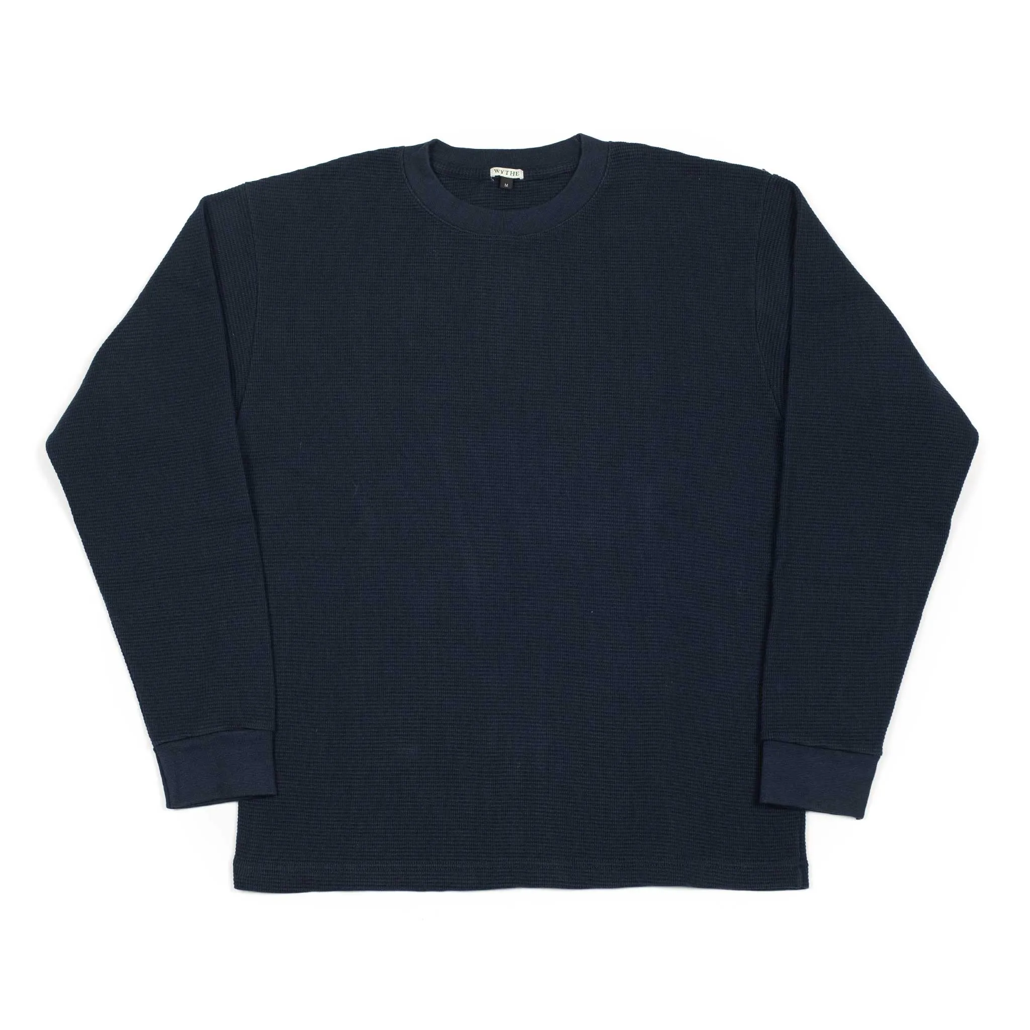 Long sleeve waffle thermal tee in deep navy cotton