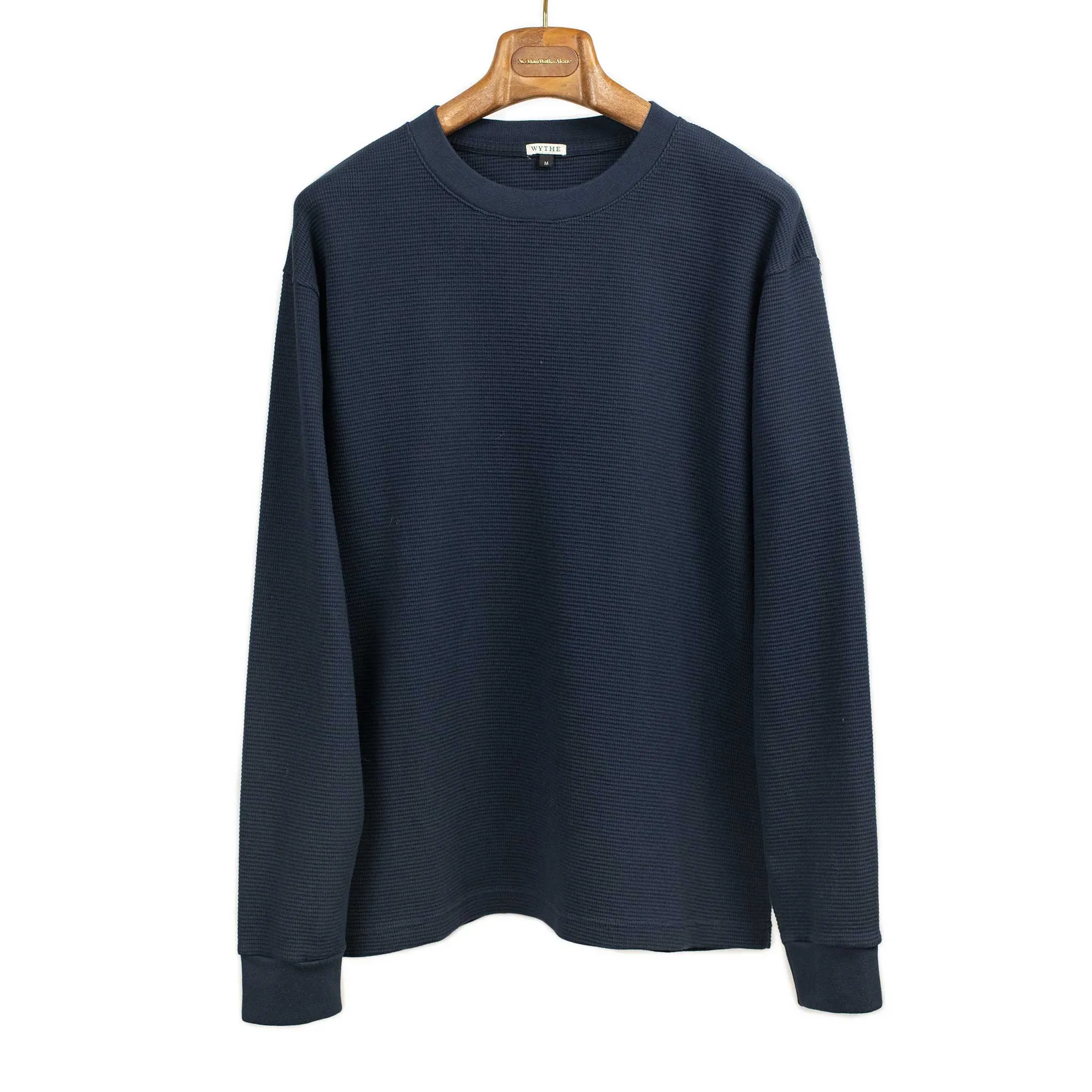 Long sleeve waffle thermal tee in deep navy cotton