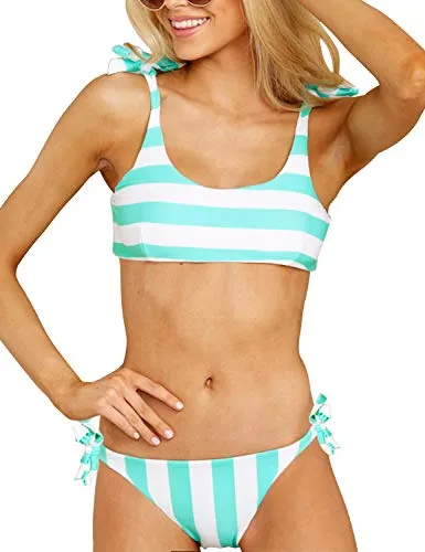 Luxe Womens Two Piece Swimsuits Tie Knot Padded Push Up Brazilian Thong Cheeky Bikini Set