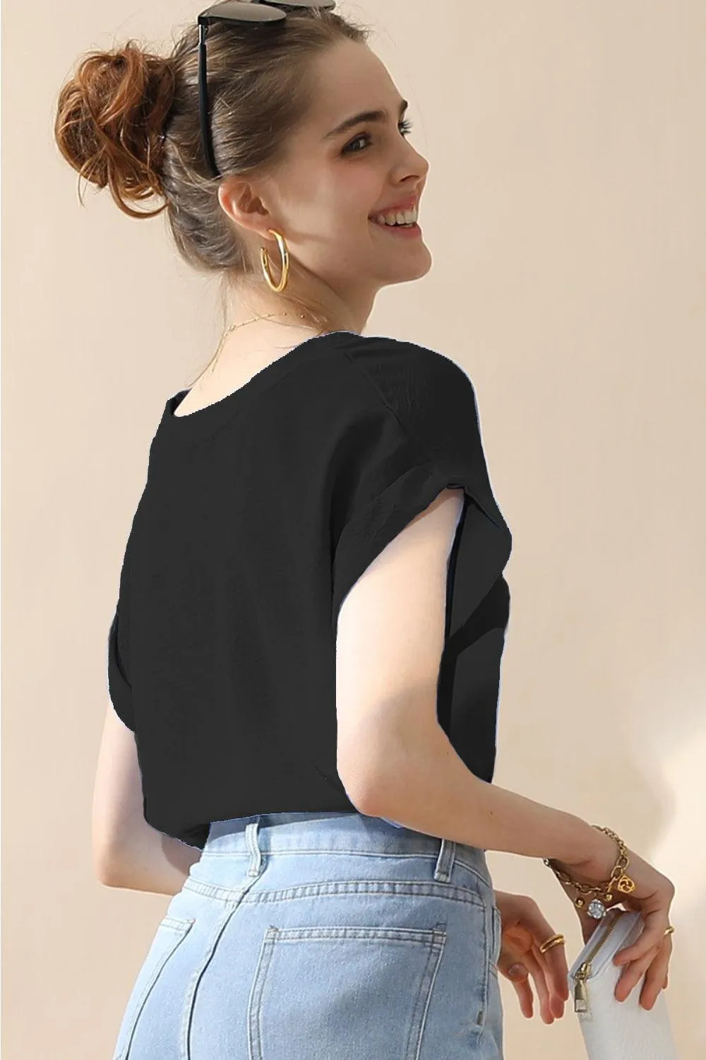 Ninexis V-Neck Short Sleeve Blouse