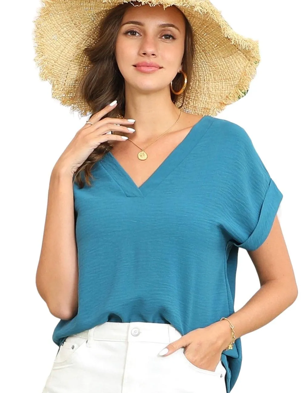 Ninexis V-Neck Short Sleeve Blouse