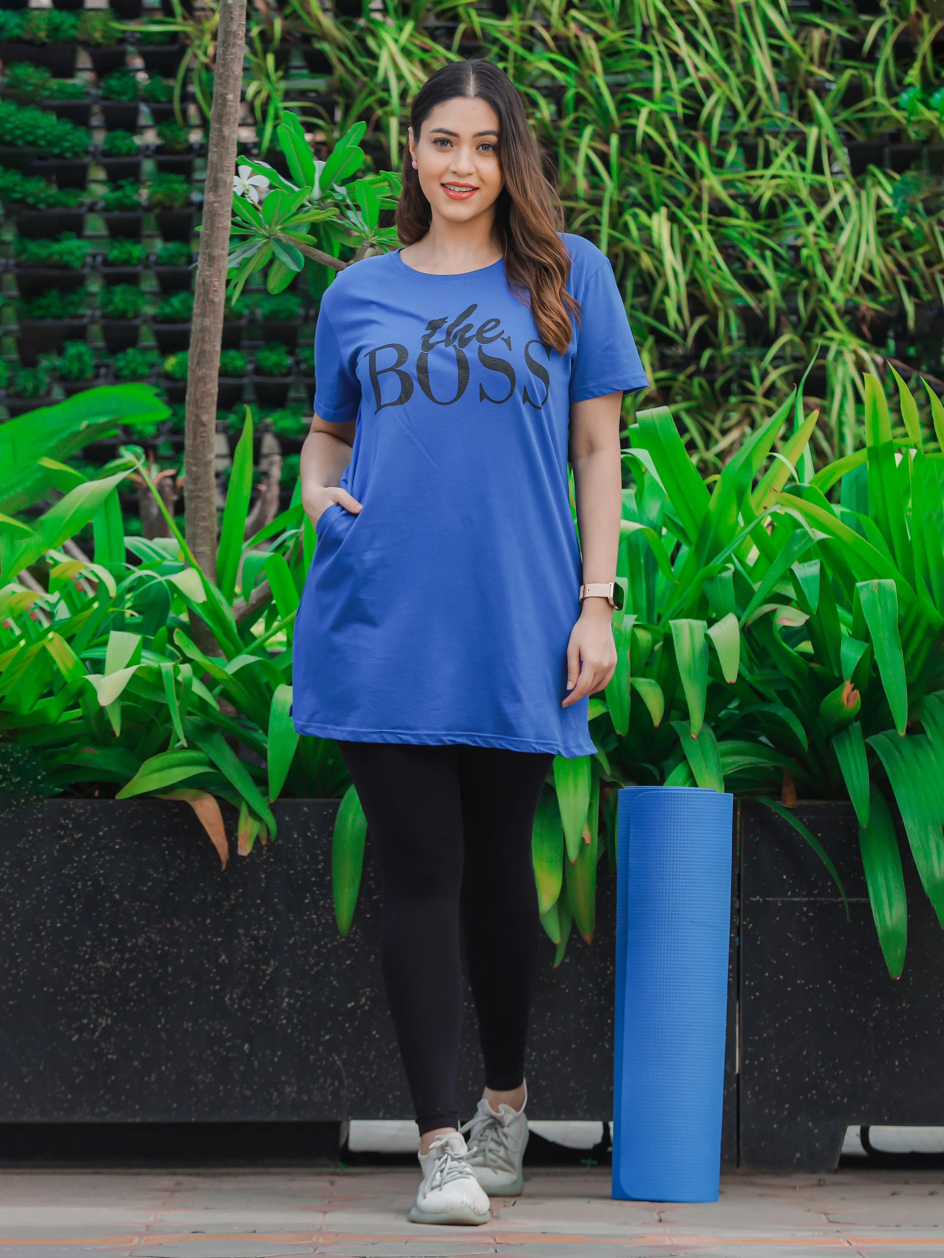 Ocean Blue Printed Long T-Shirt - Relaxed Fit Cotton Nightwear