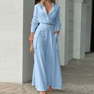 Office Lady Deep V-Neck Crop Shirt & Long Dress Suits