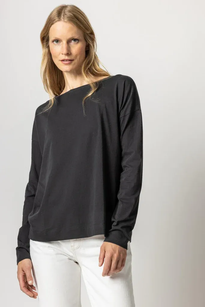 PA2088-BLAb Lilla P Long Sleeve Drop Shoulder Boatneck