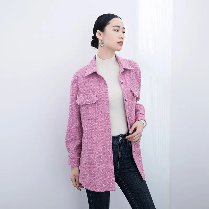 Pink Tweed Shirt Coats