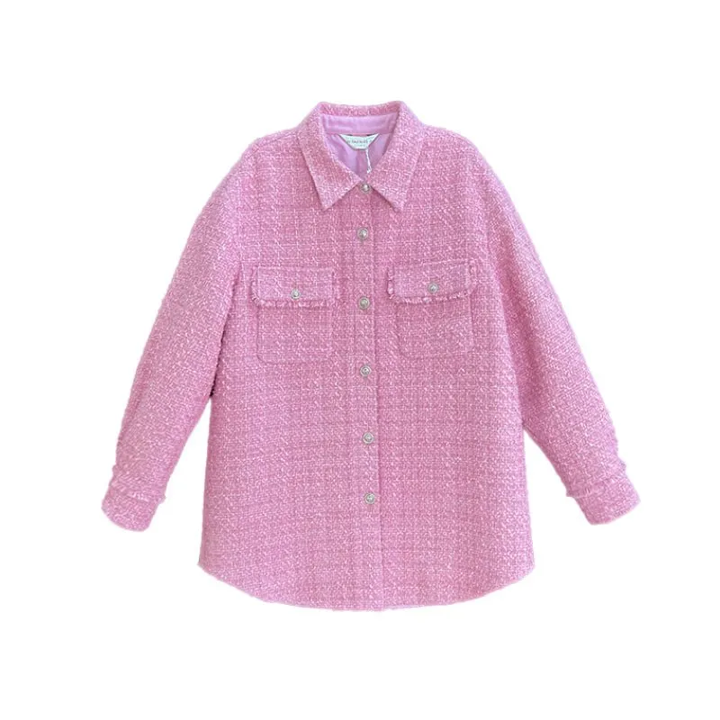 Pink Tweed Shirt Coats