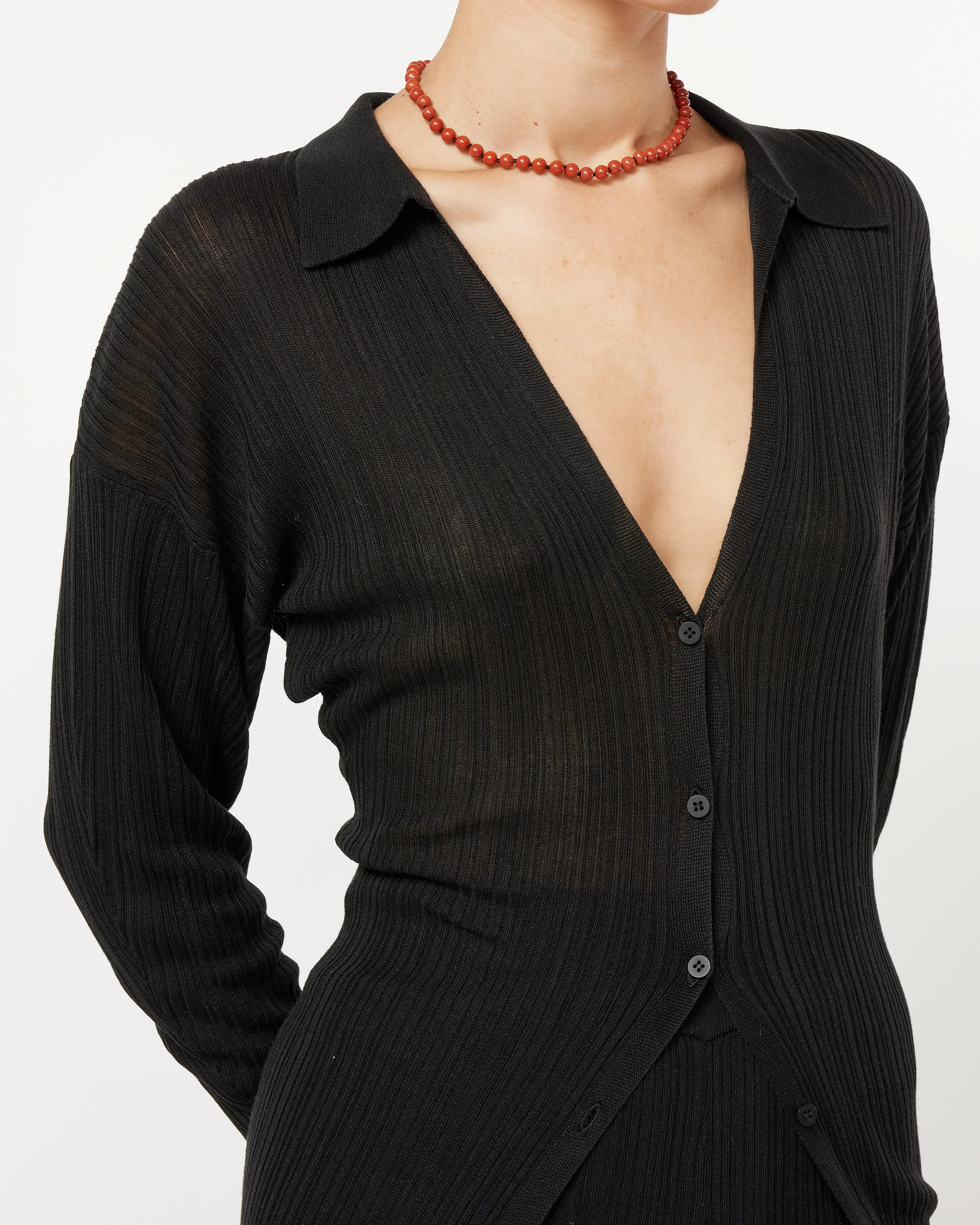 Pleat Knit Shirt in Black