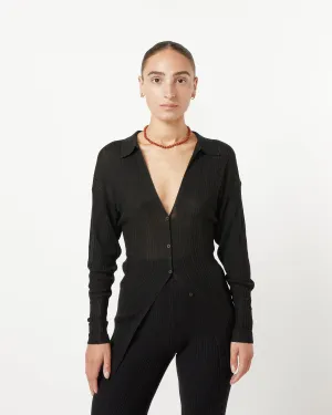 Pleat Knit Shirt in Black