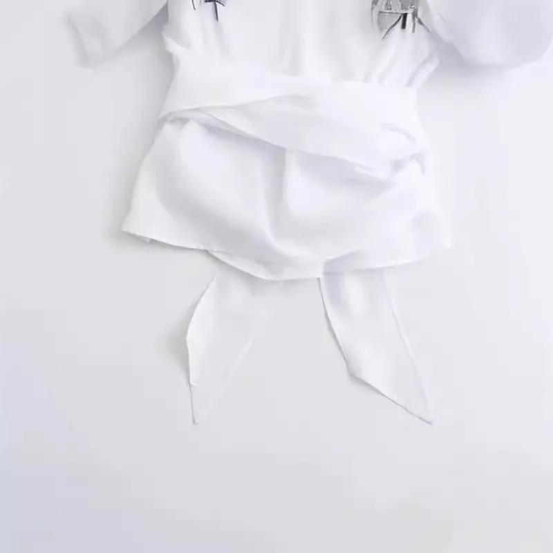 Pre Order: Kimono-Like Collar Back Bow Shirt