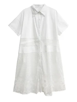 Pre Order:  White Lace Midi Big Size Shirt Dress