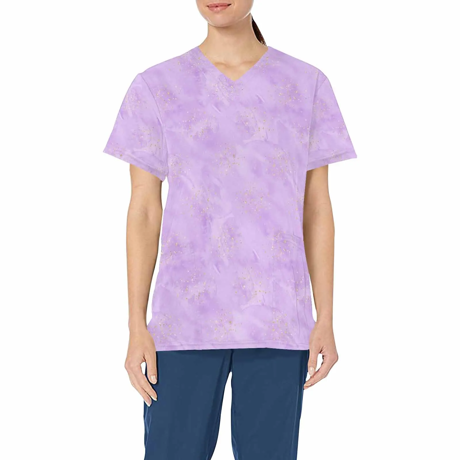 Purple Dreams  Women's V Neck Scrub Top Nurse Uniform with Deep Front Pockets