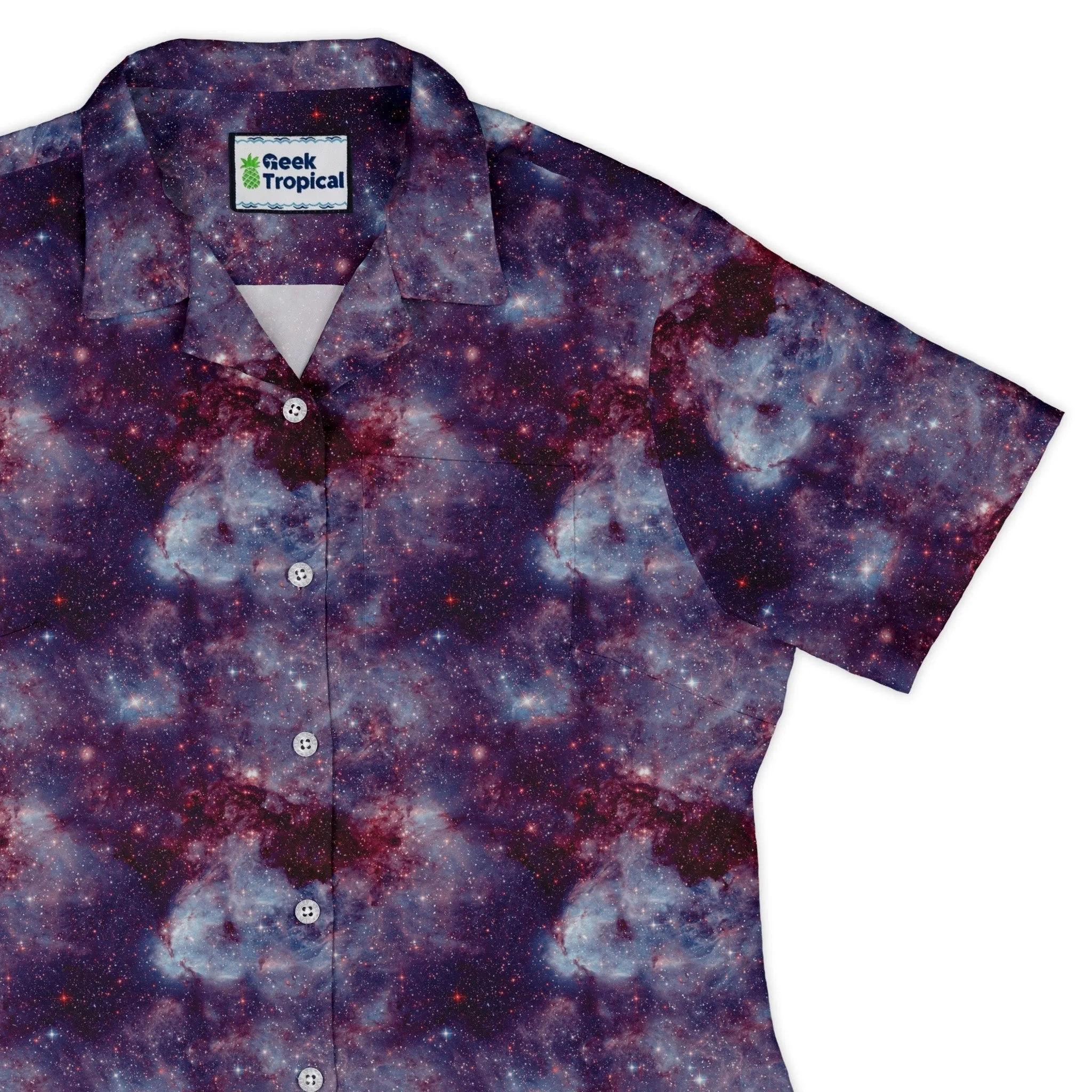 Purple Nebula Space Curvy Button Up Shirt