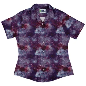 Purple Nebula Space Curvy Button Up Shirt