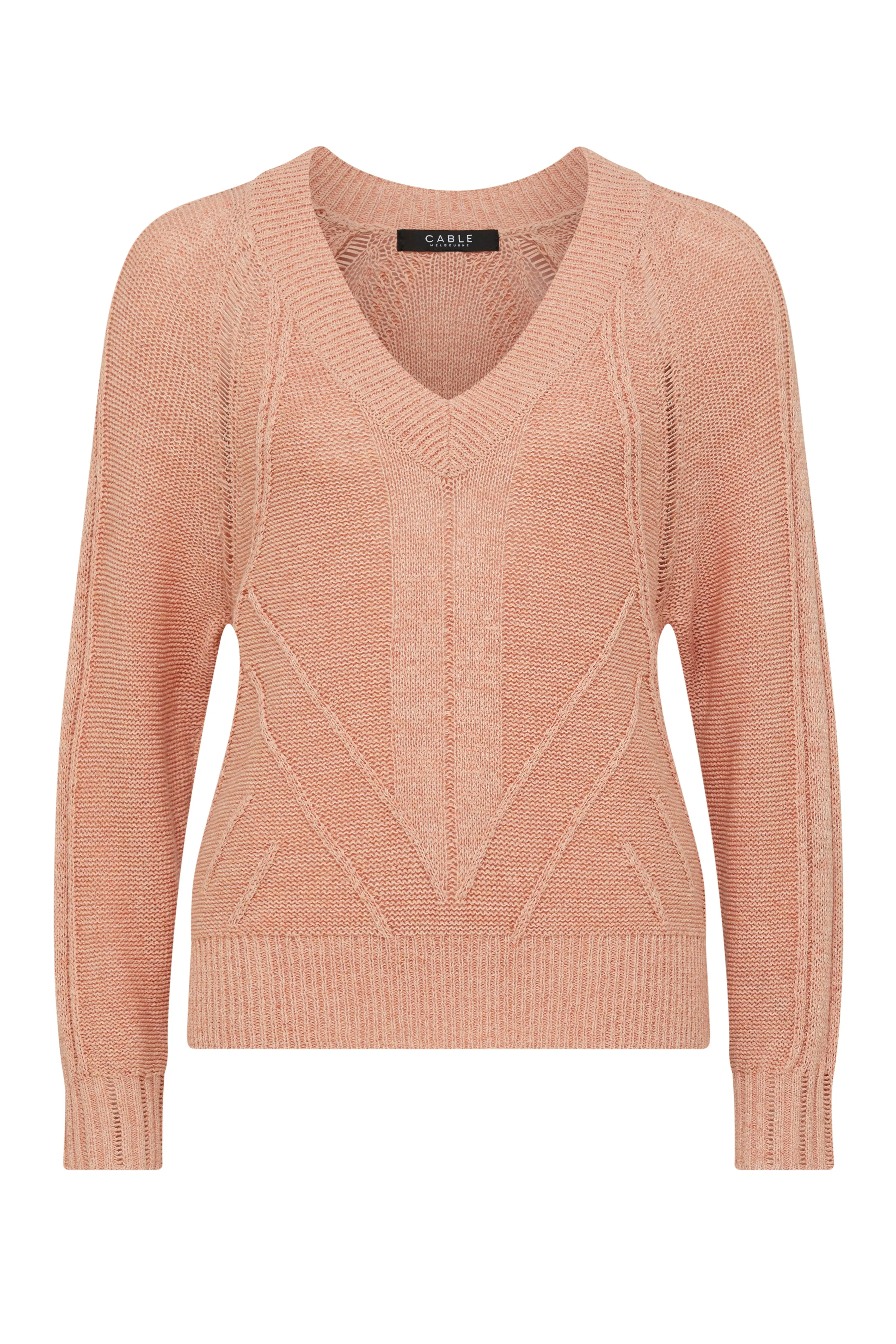 Raffles V Neck Jumper - Peach