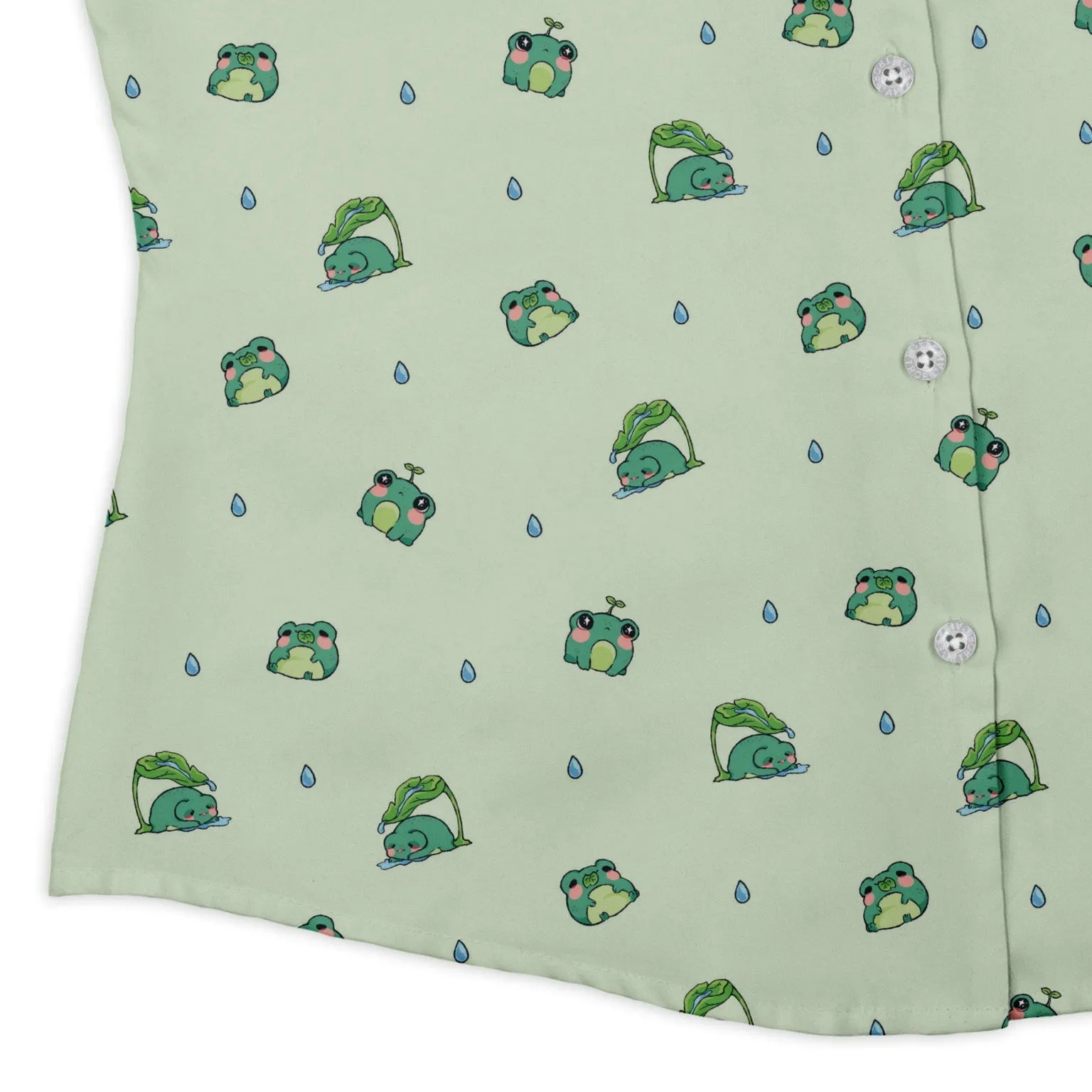 Raining Frogs Pastel Green Curvy Button Up Shirt