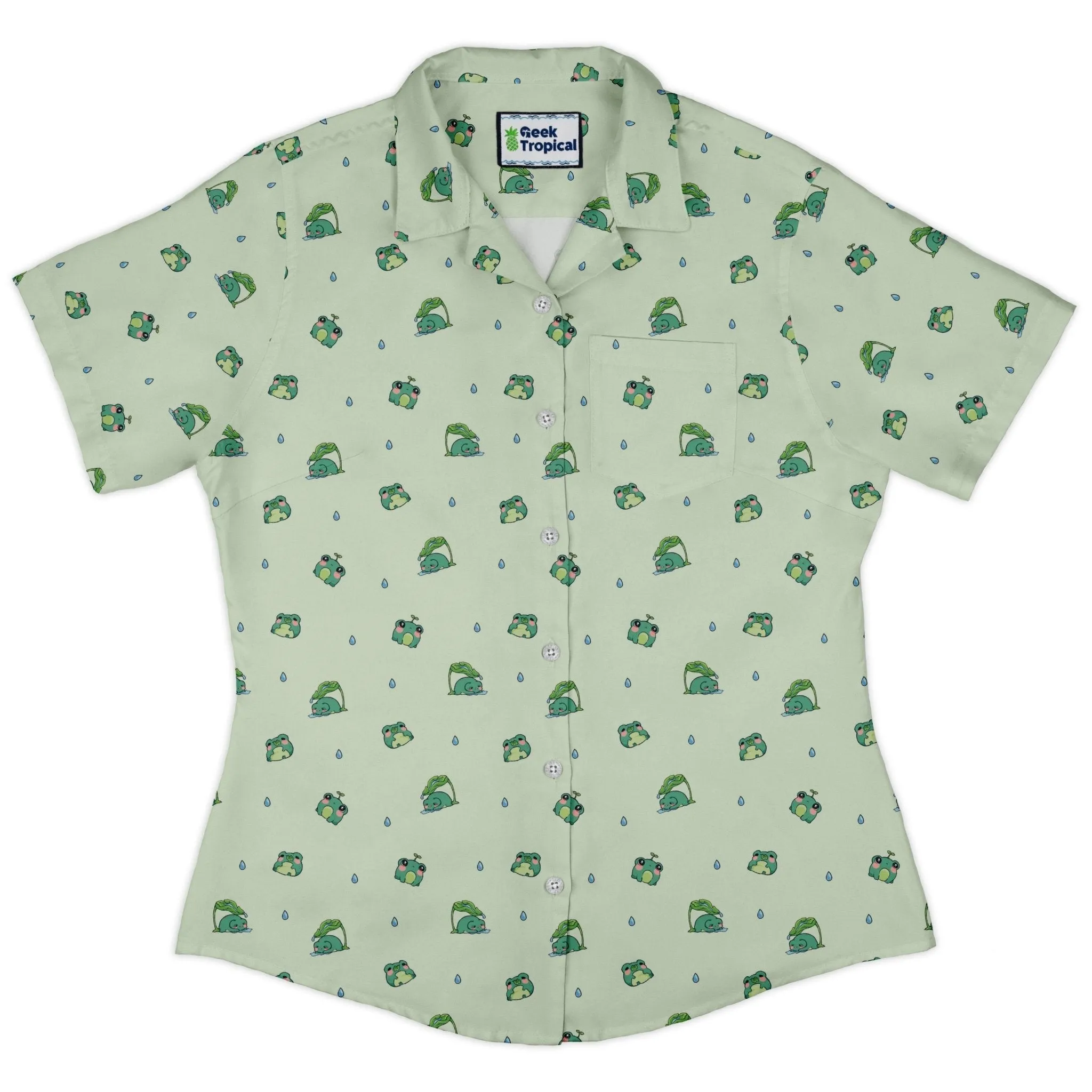 Raining Frogs Pastel Green Curvy Button Up Shirt