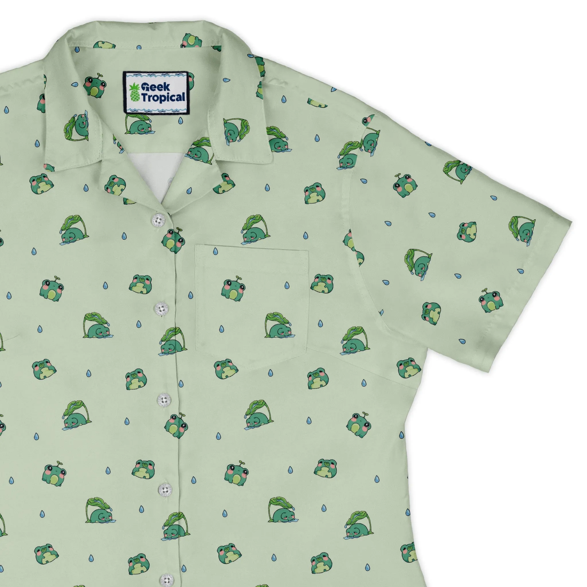 Raining Frogs Pastel Green Curvy Button Up Shirt