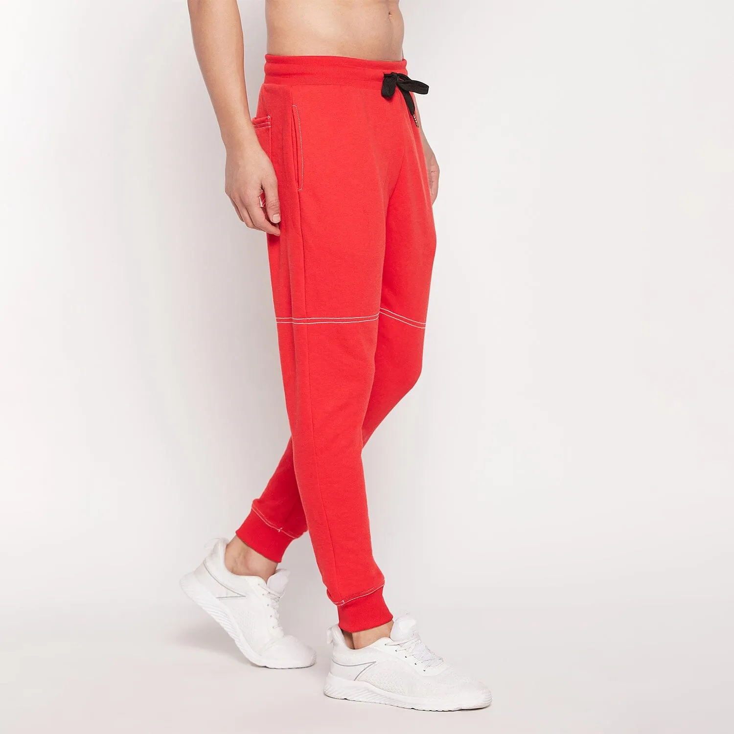 Red Contrast Stich Relaxed Fit Trackpants