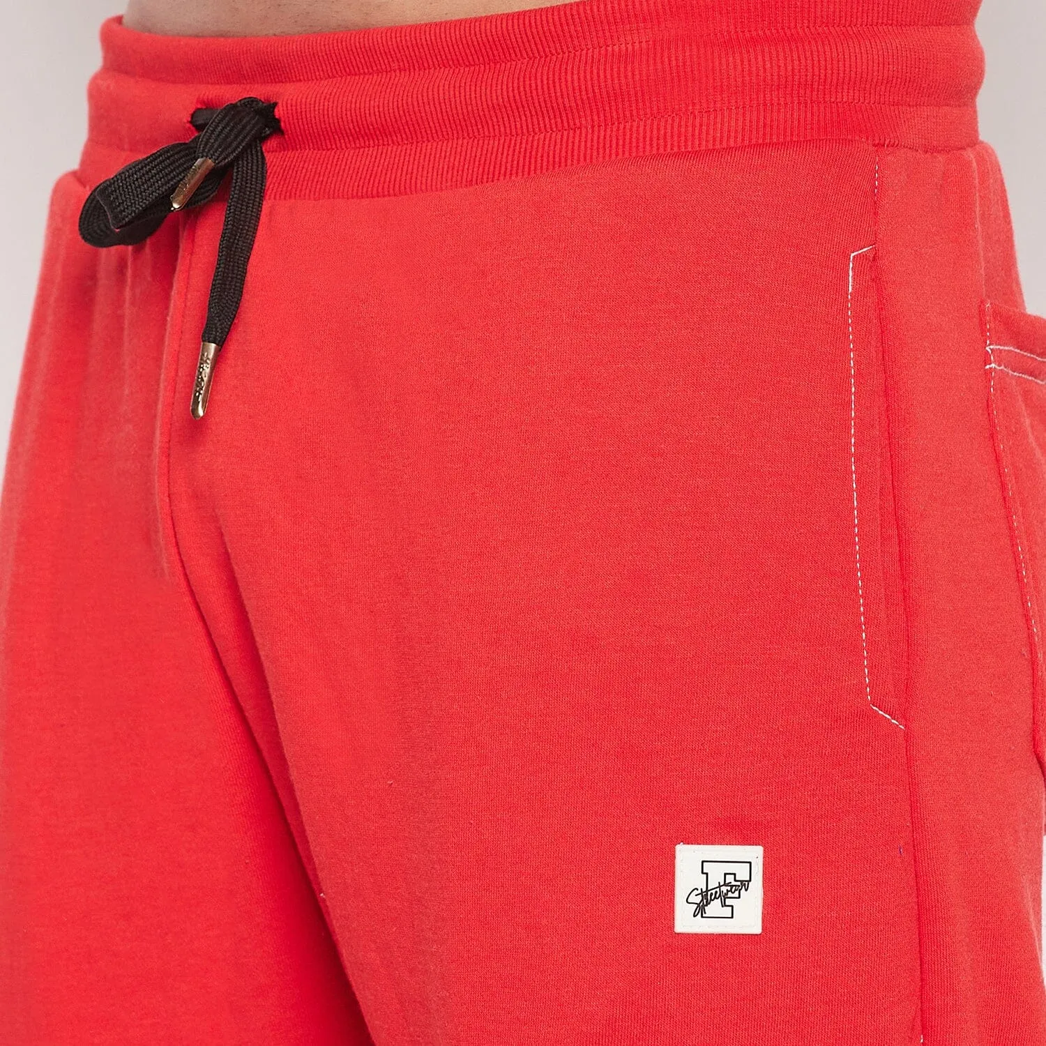 Red Contrast Stich Relaxed Fit Trackpants