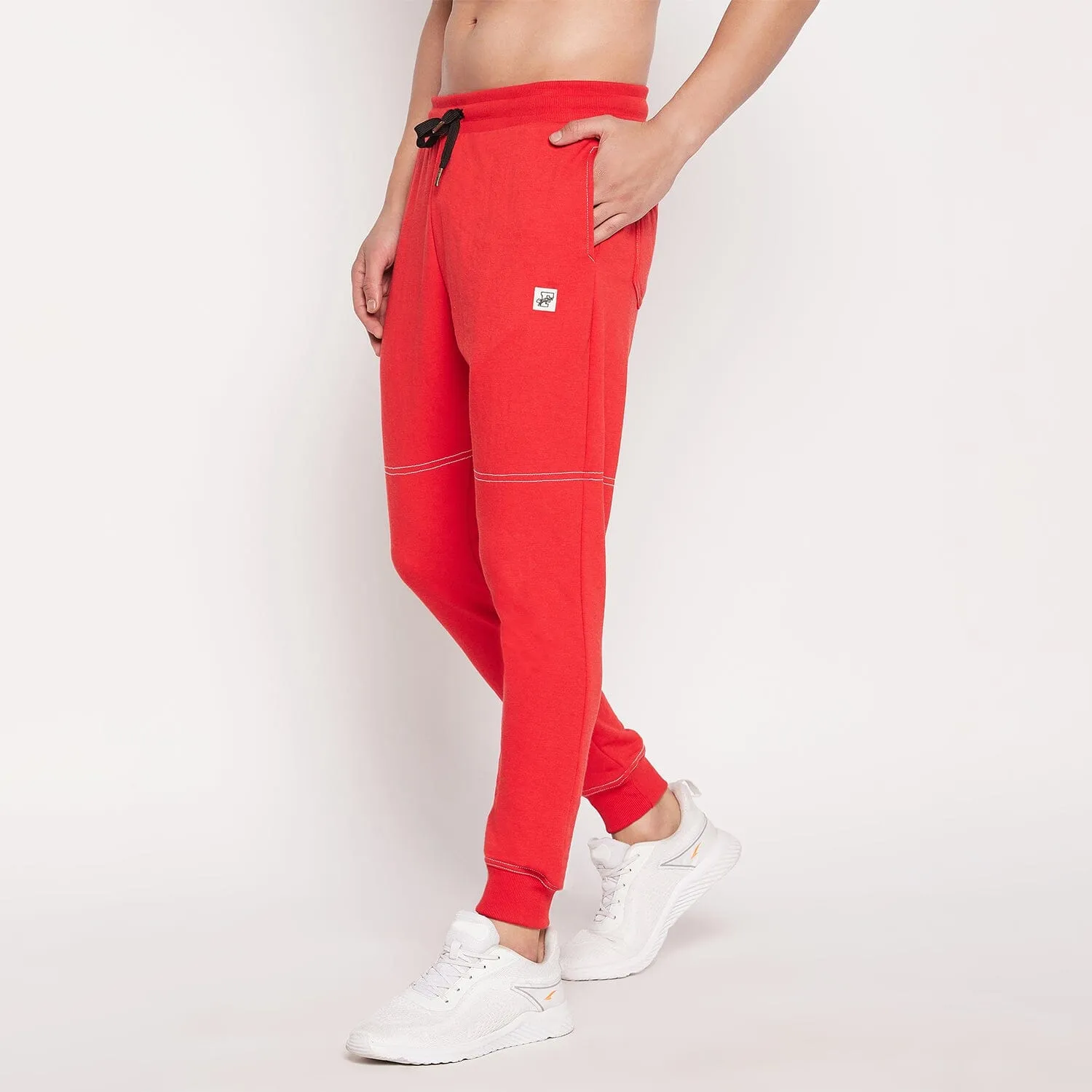 Red Contrast Stich Relaxed Fit Trackpants