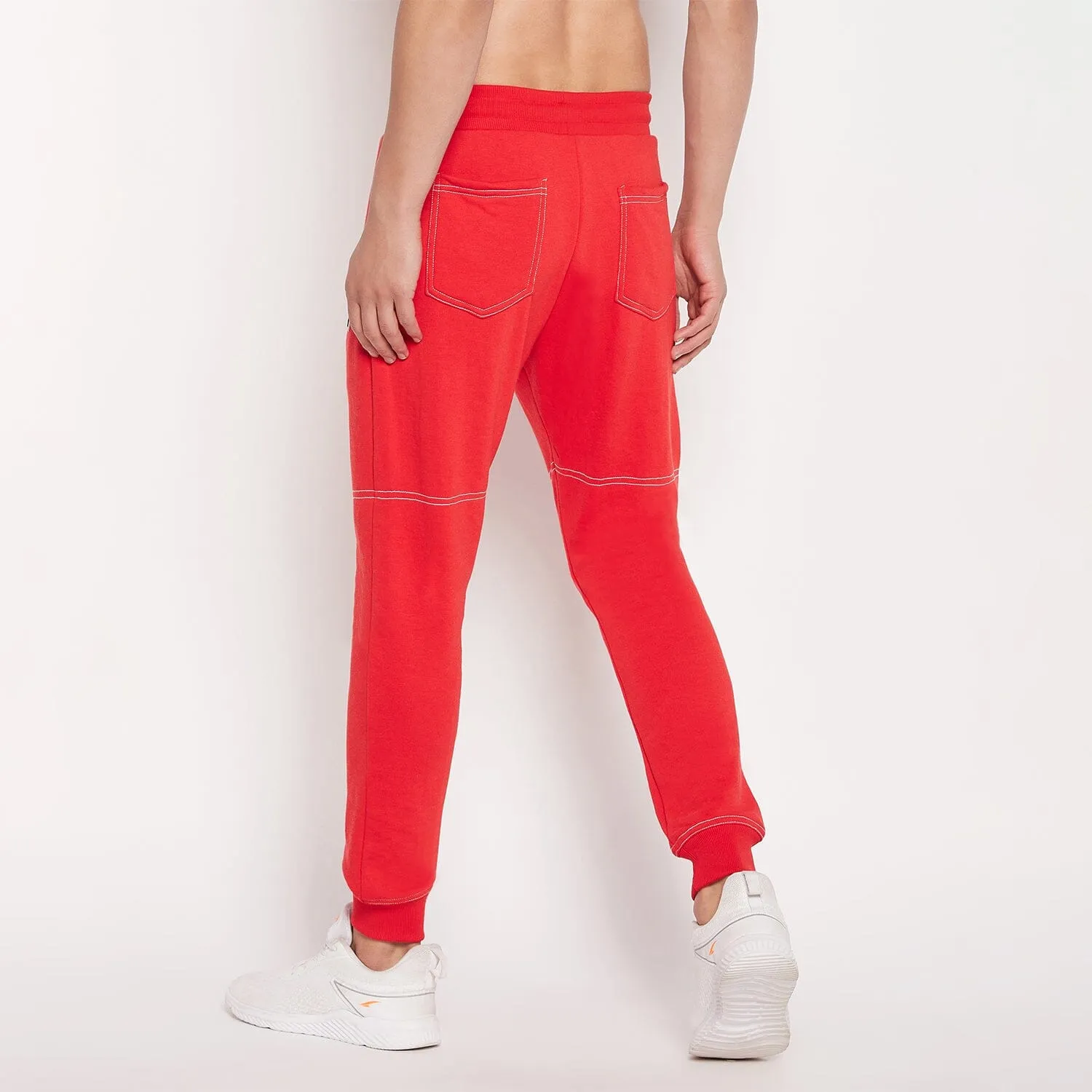 Red Contrast Stich Relaxed Fit Trackpants