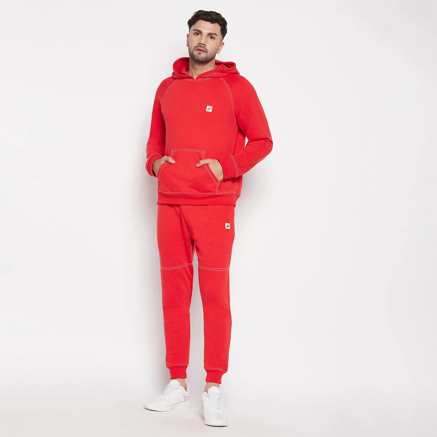 Red Contrast Stich Relaxed Fit Trackpants