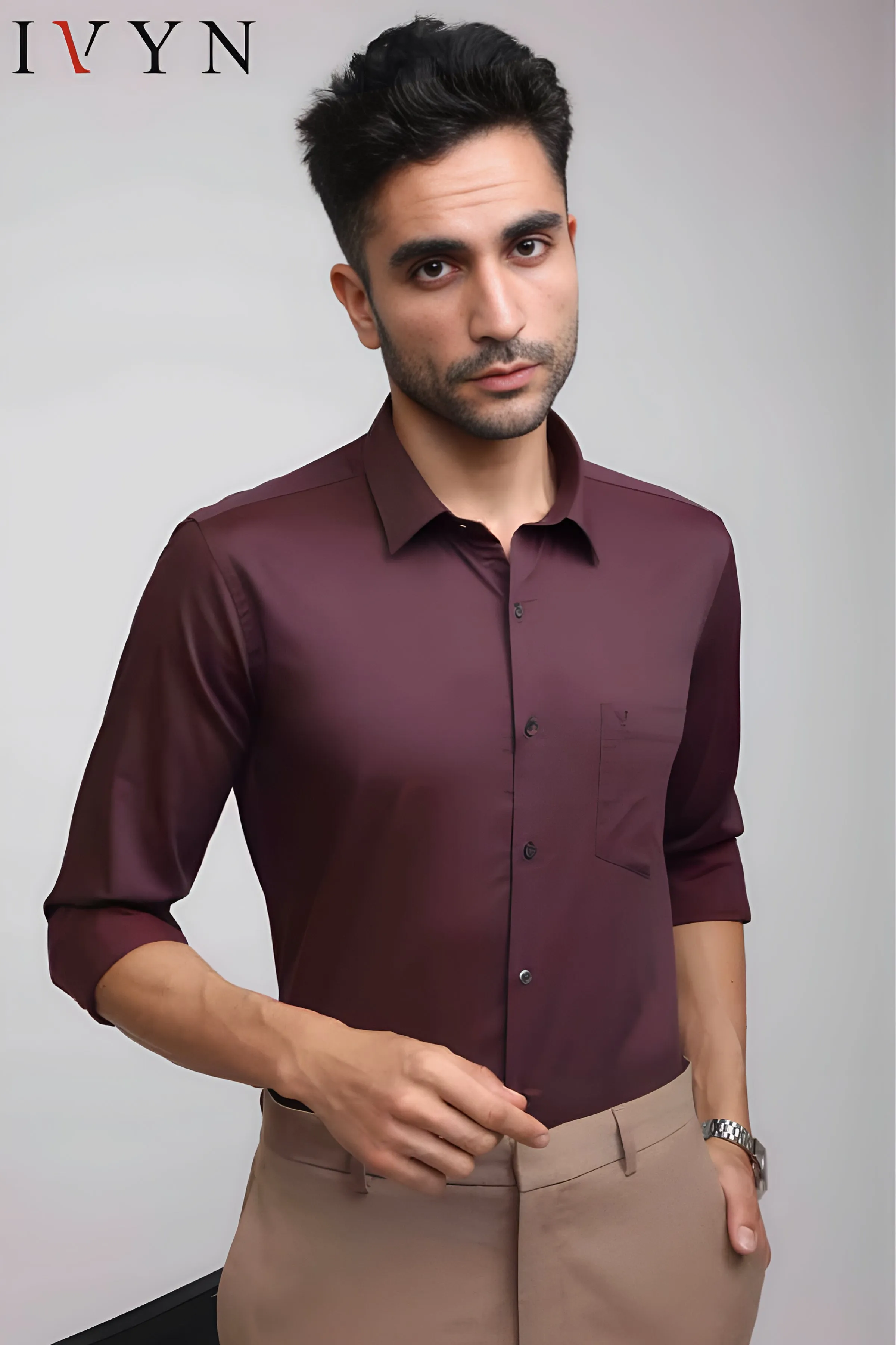 Red Textured Formal Shirt