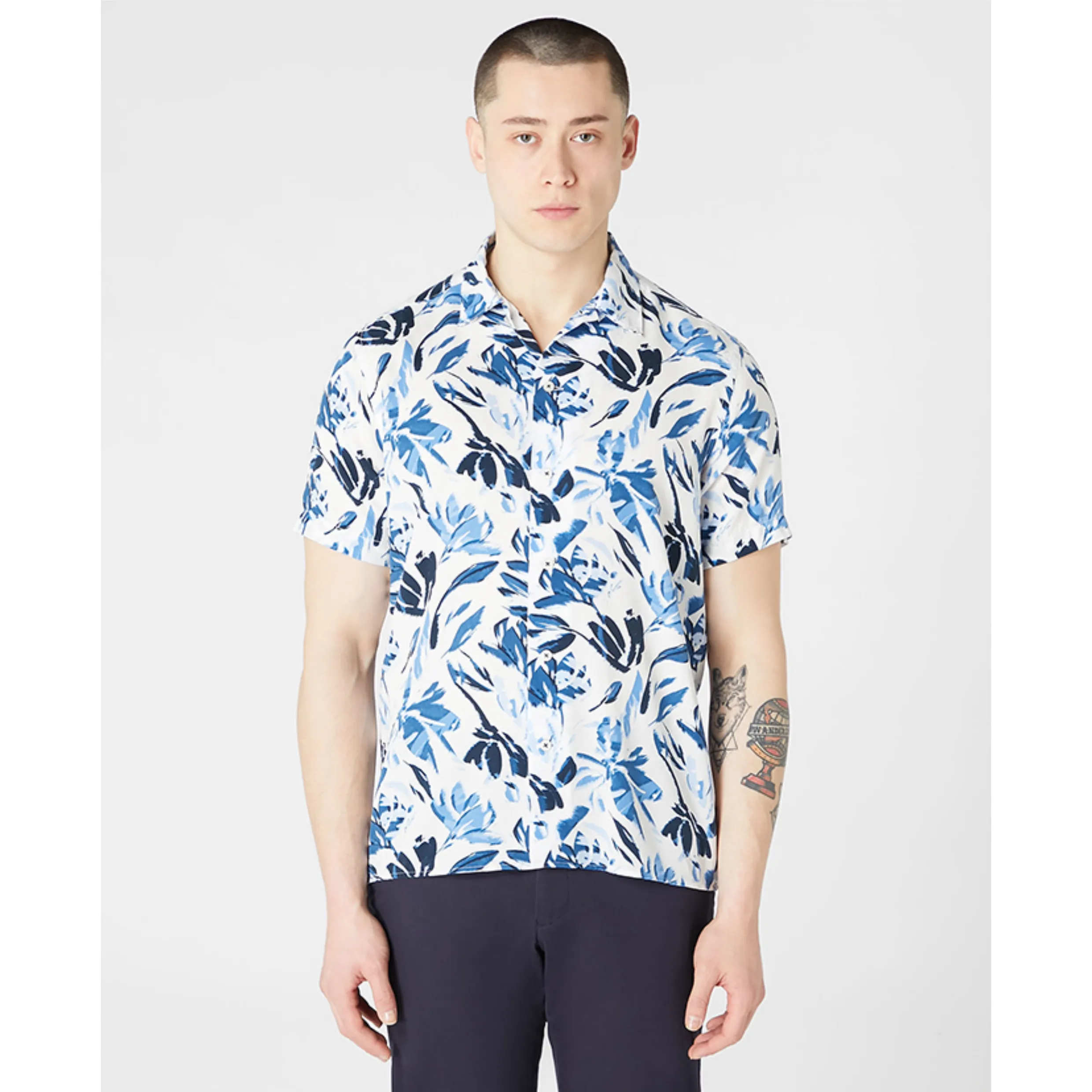 Remus Uomo Short Sleeved Shirt Leaves Print 13745