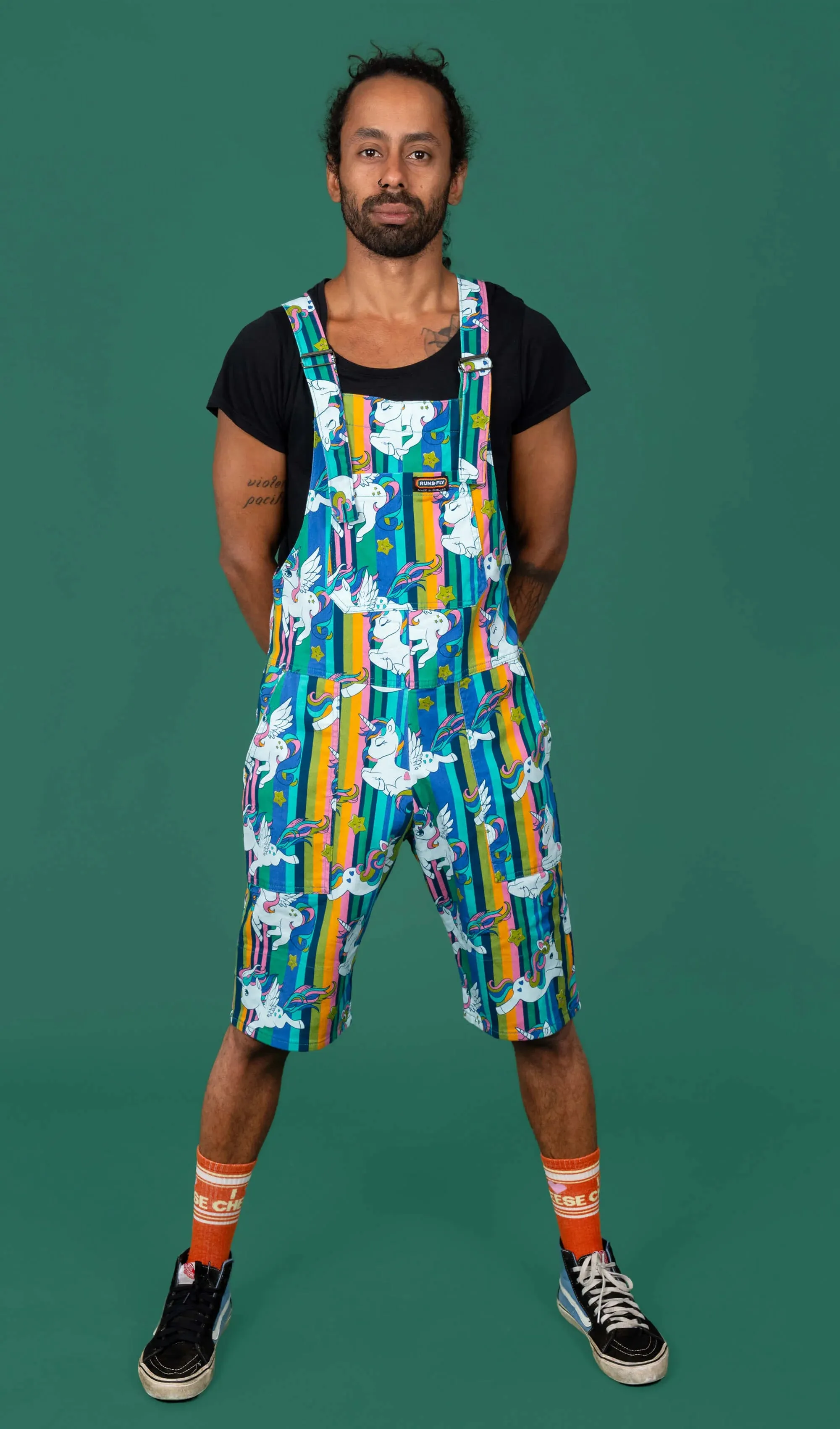 Run & Fly - Unicorn Stripes Stretch Twill Dungaree Shorts