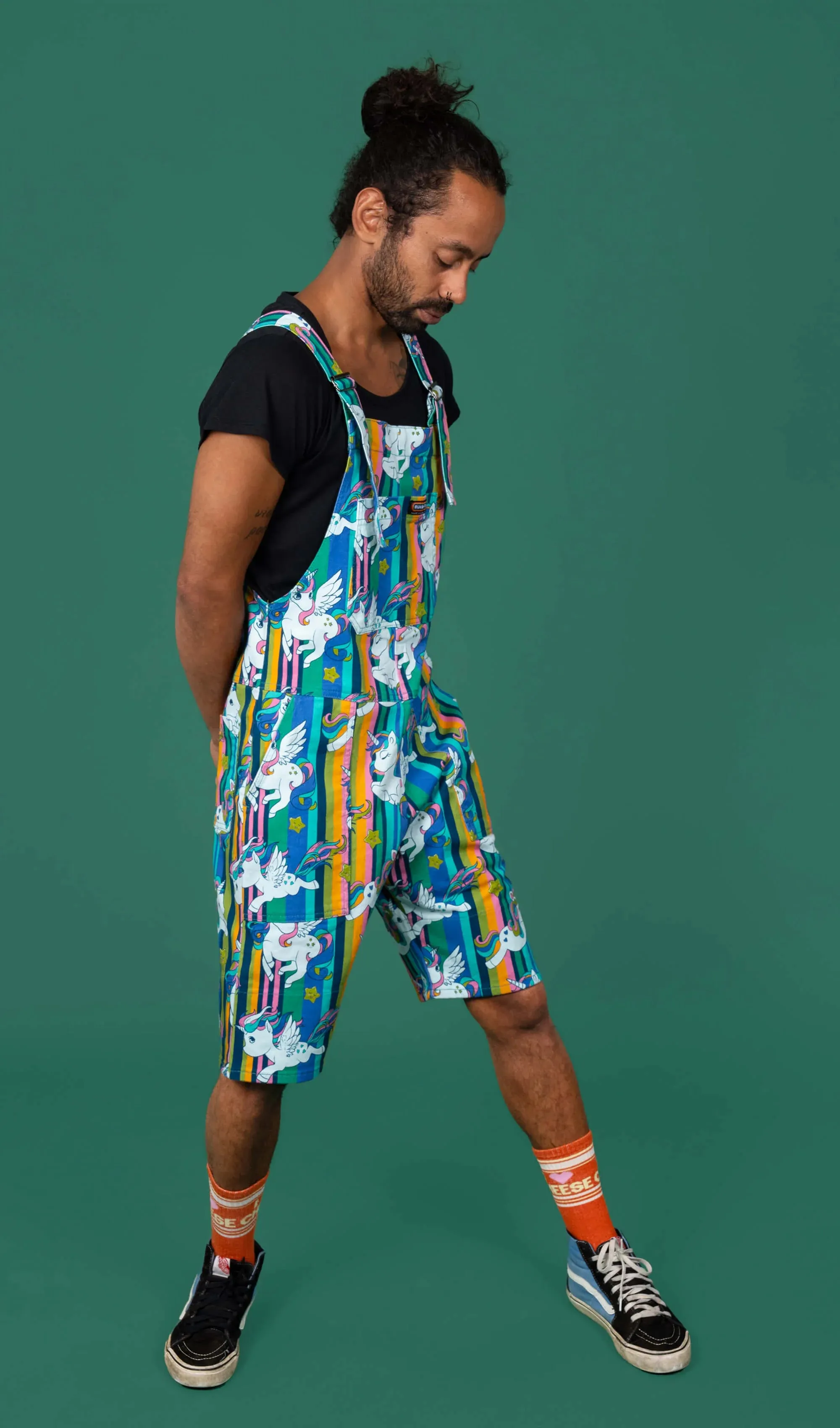 Run & Fly - Unicorn Stripes Stretch Twill Dungaree Shorts