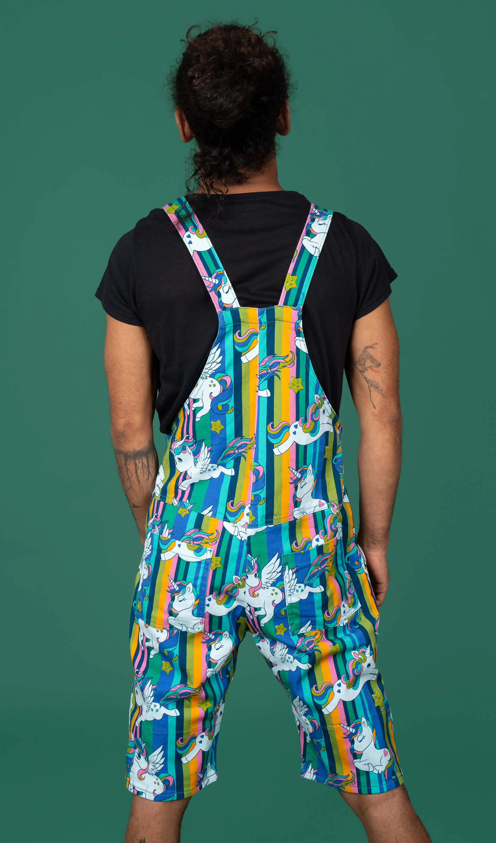 Run & Fly - Unicorn Stripes Stretch Twill Dungaree Shorts