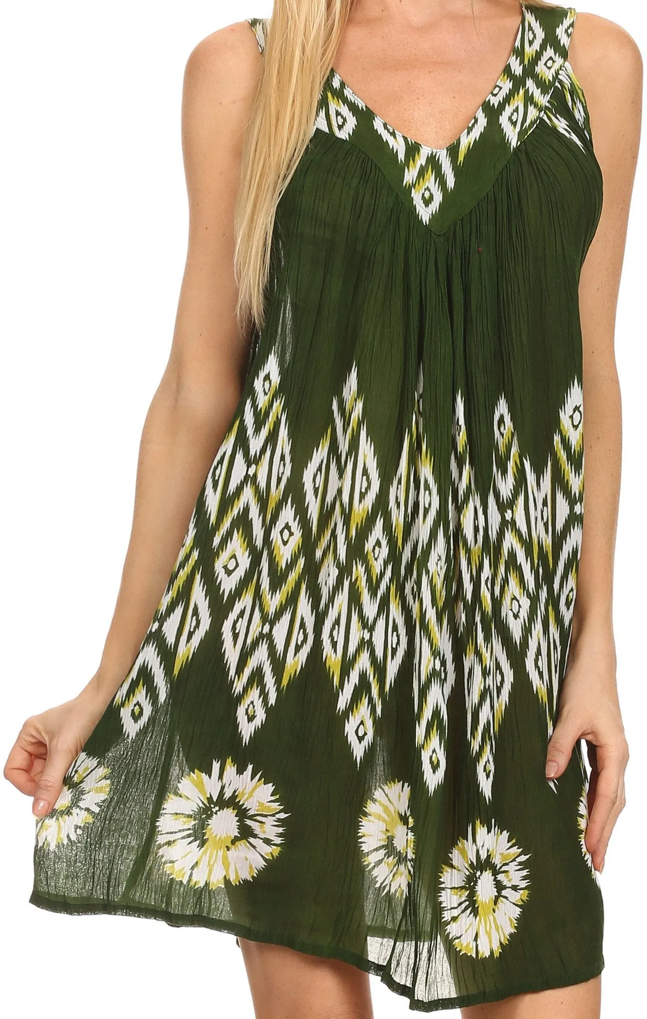 Sakkas Kora V-Neck Relaxed Fit Sleeveless Mini Dress / Cover Up