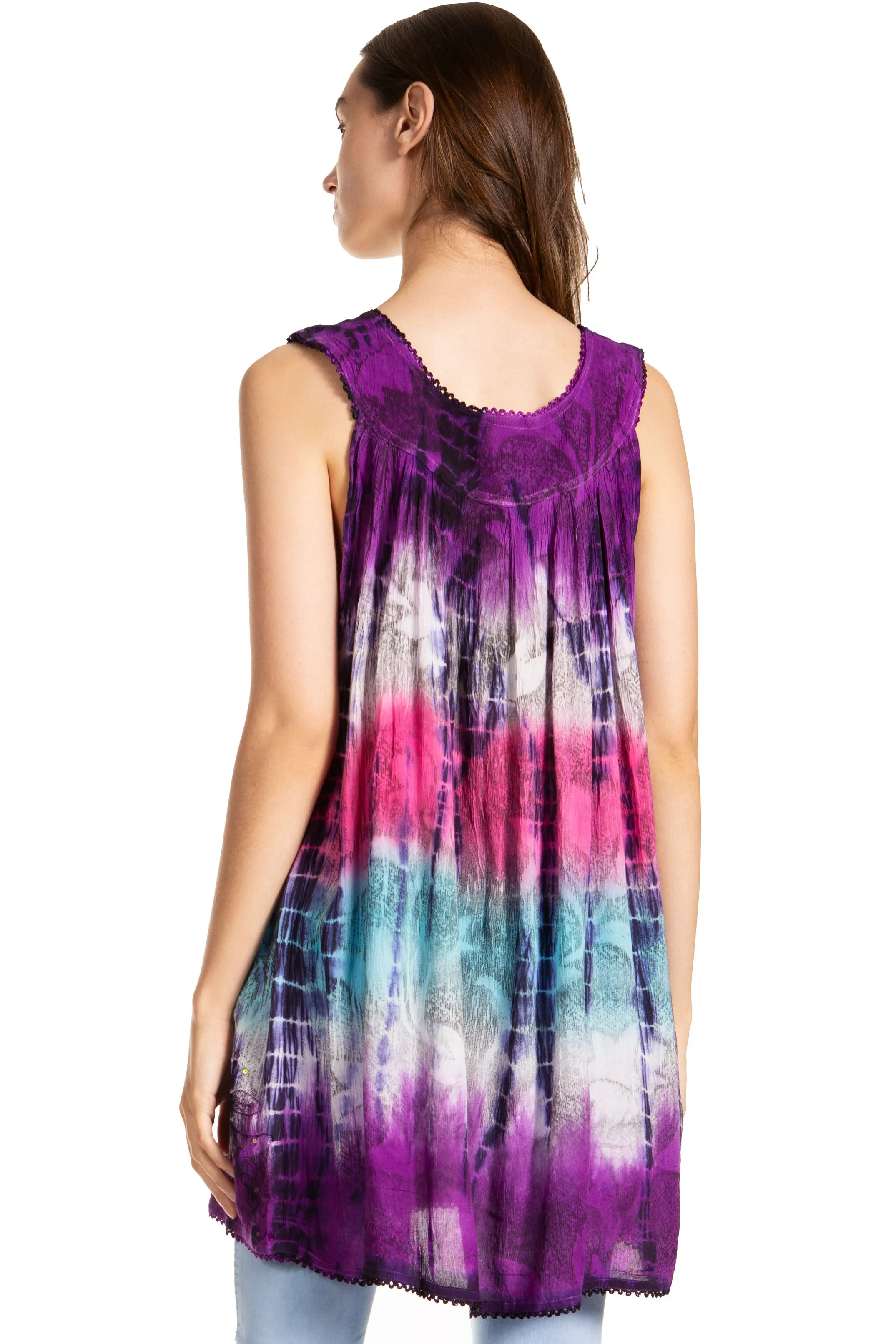 Sakkas Women's Tie Dye Floral Sequin Sleeveless Blouse