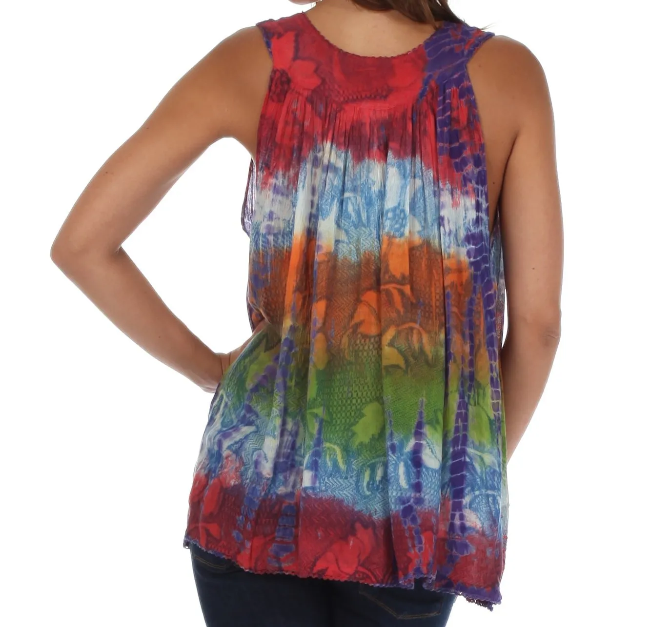 Sakkas Women's Tie Dye Floral Sequin Sleeveless Blouse