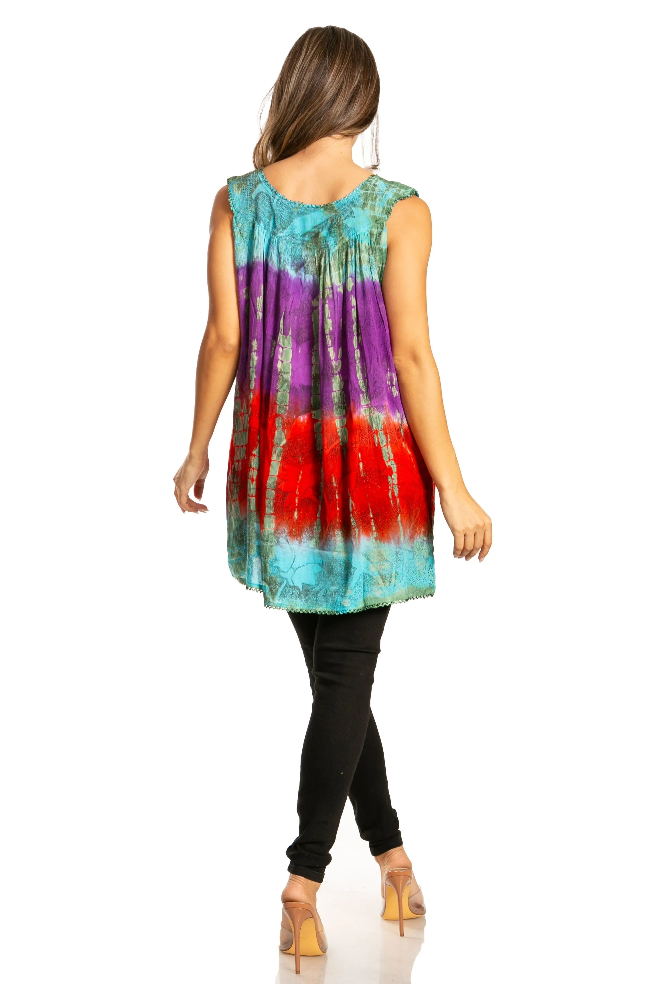 Sakkas Women's Tie Dye Floral Sequin Sleeveless Blouse