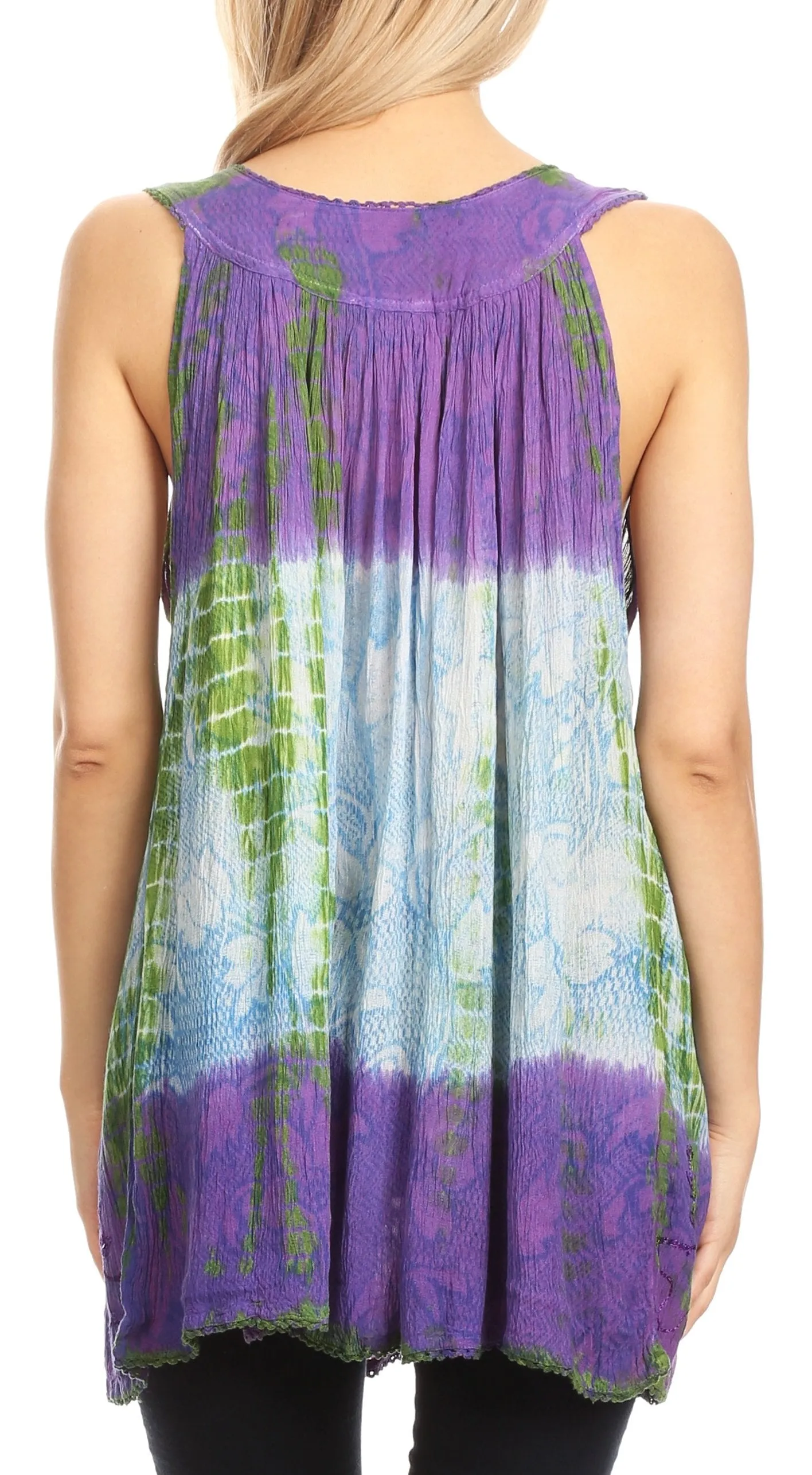 Sakkas Women's Tie Dye Floral Sequin Sleeveless Blouse