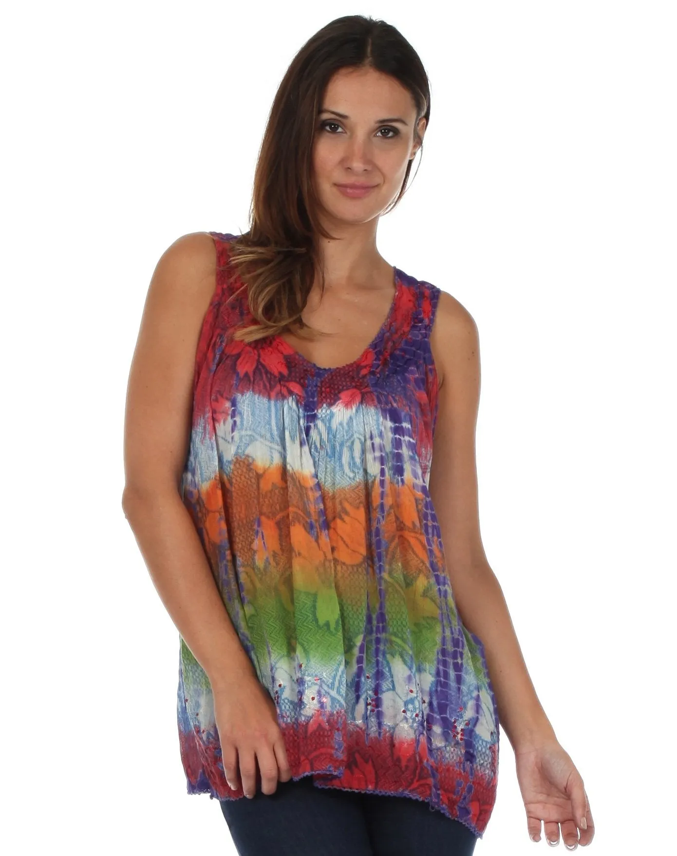 Sakkas Women's Tie Dye Floral Sequin Sleeveless Blouse