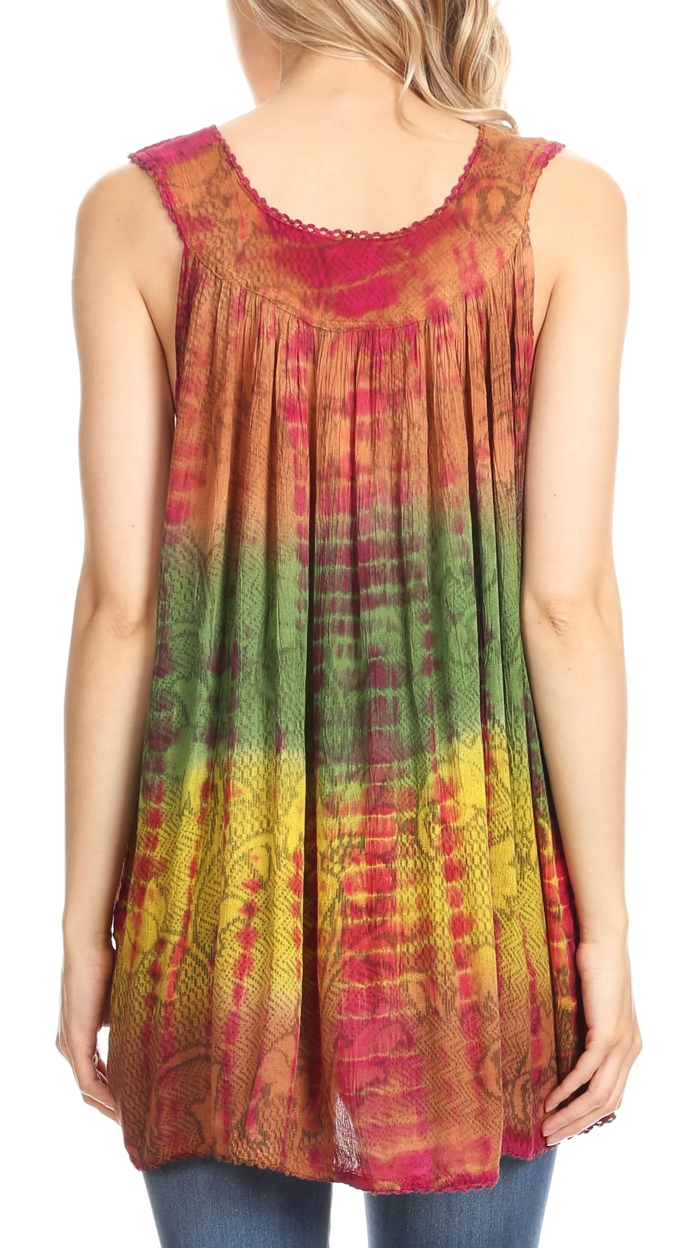 Sakkas Women's Tie Dye Floral Sequin Sleeveless Blouse