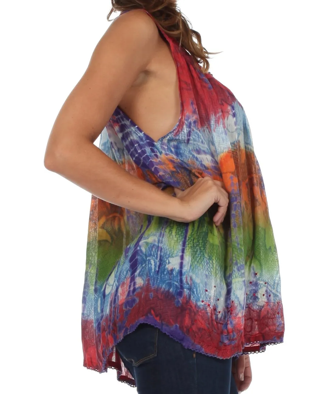 Sakkas Women's Tie Dye Floral Sequin Sleeveless Blouse