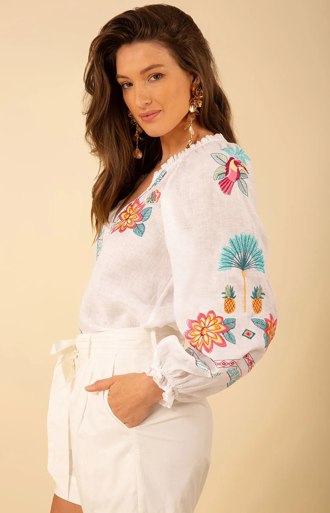 Saylor Embroidered Linen Top