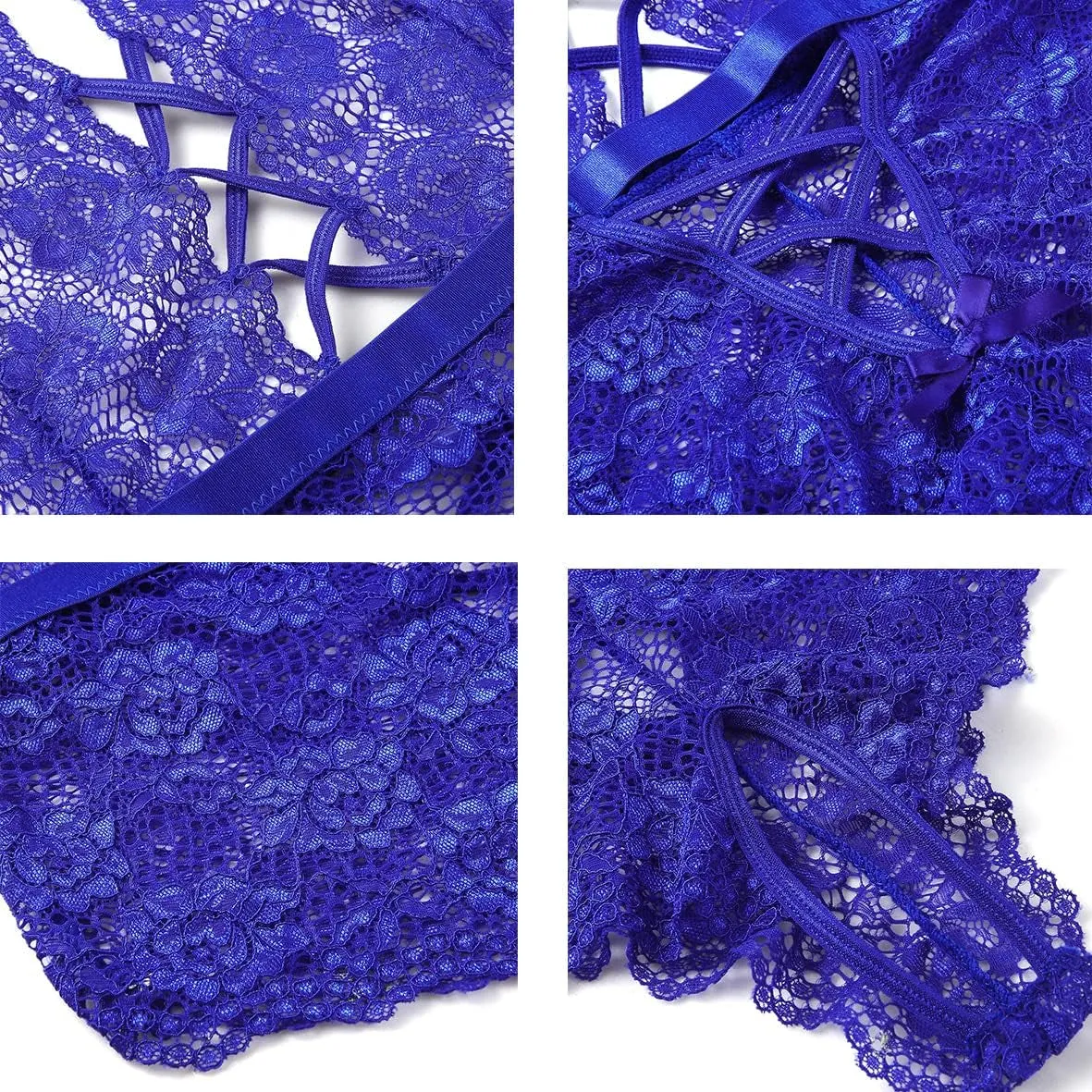 Sexy Blue Lace Halter Teddy Bodysuit - Plus Size XXL