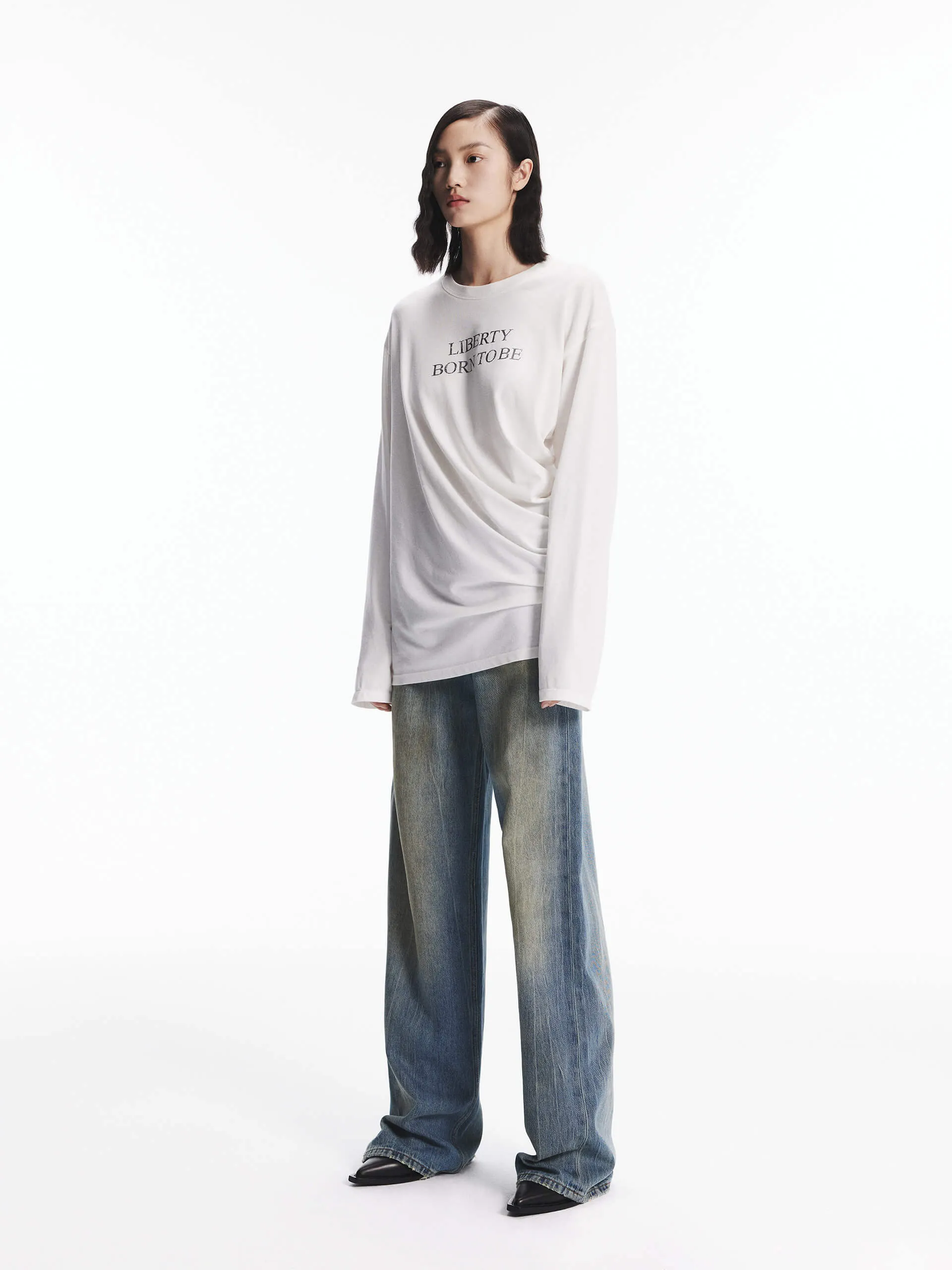 Side Pleated Loose T-shirt