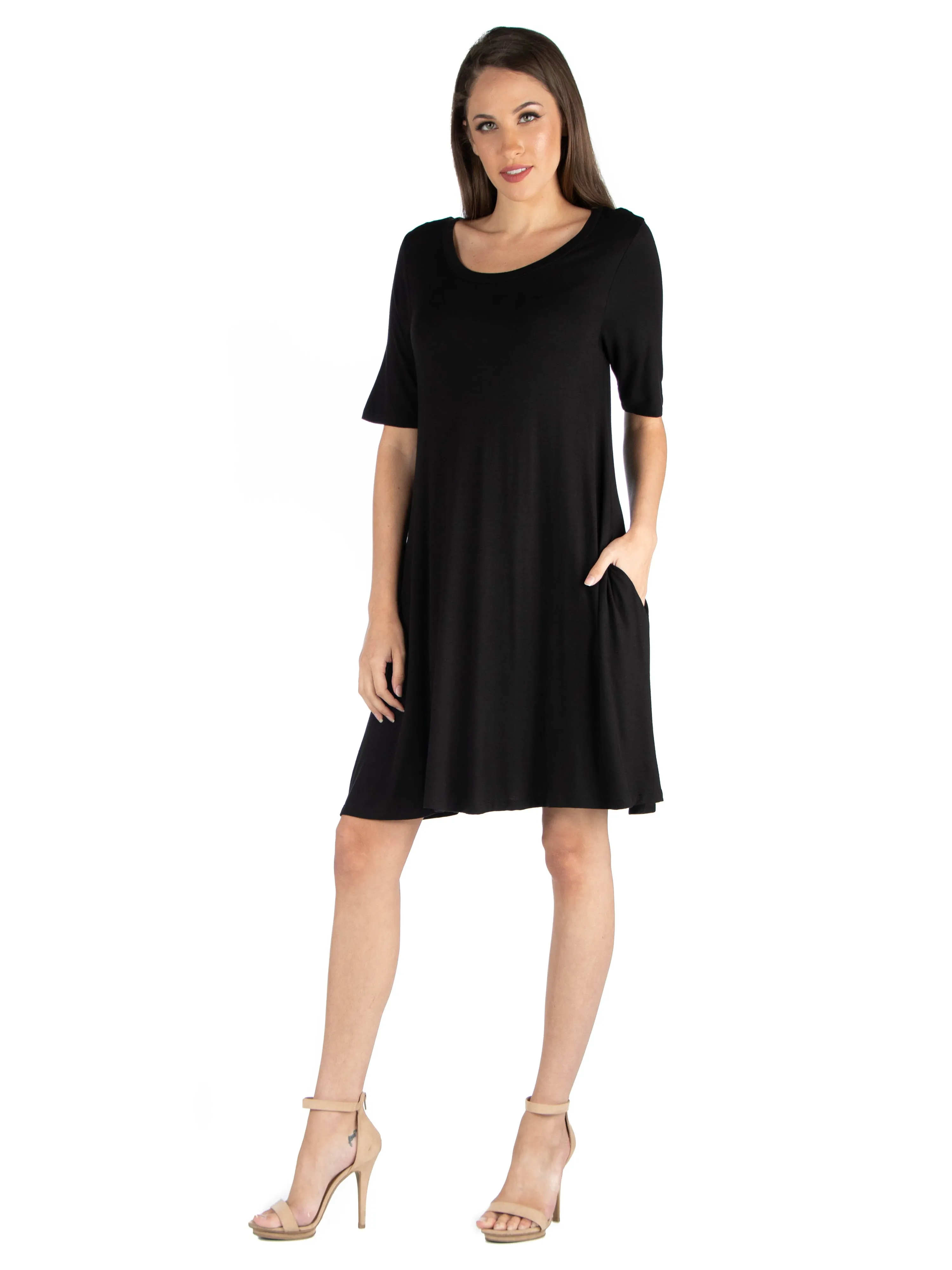 Soft Flare T Shirt Dress with Pocket Detail