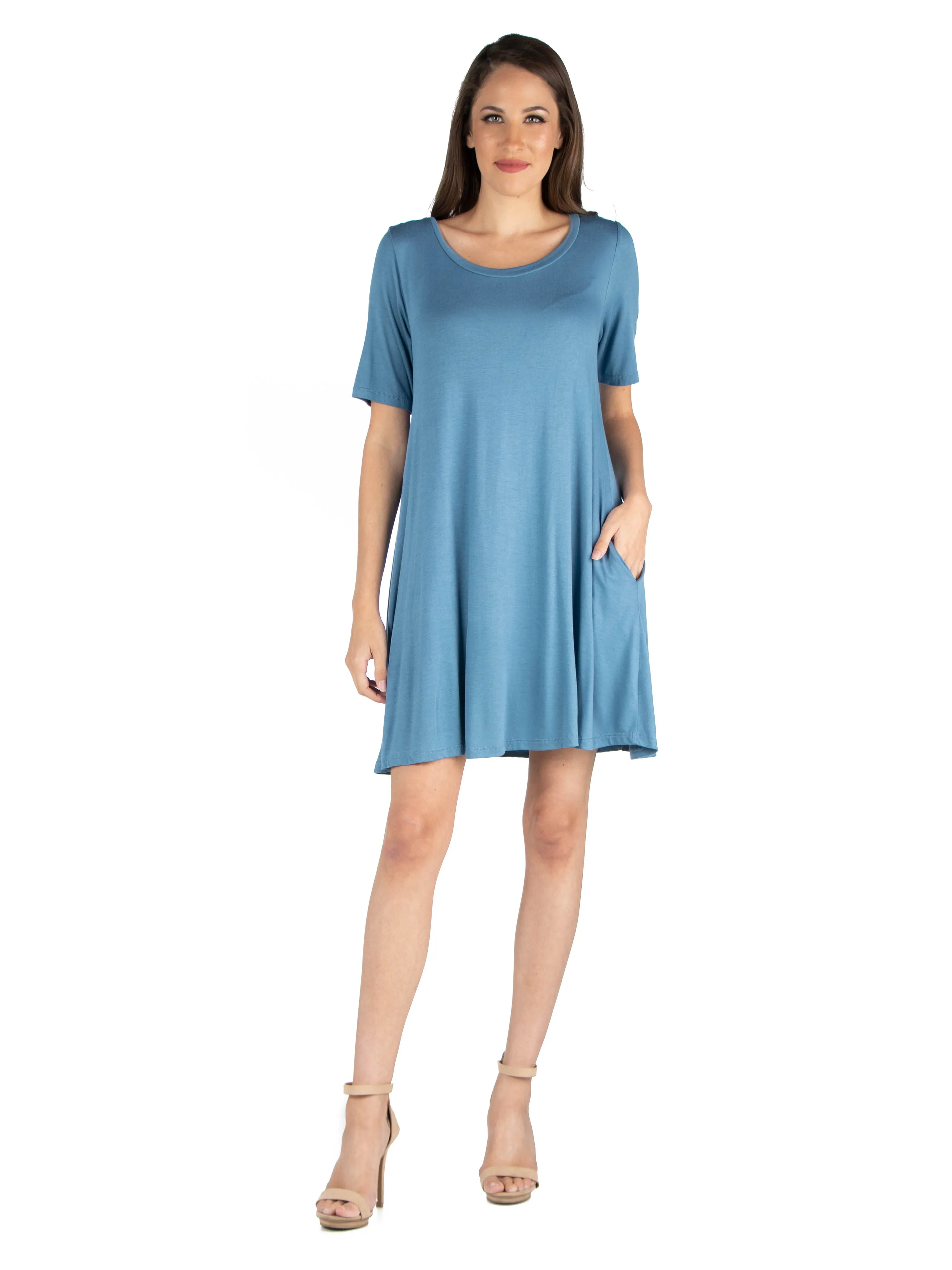 Soft Flare T Shirt Dress with Pocket Detail