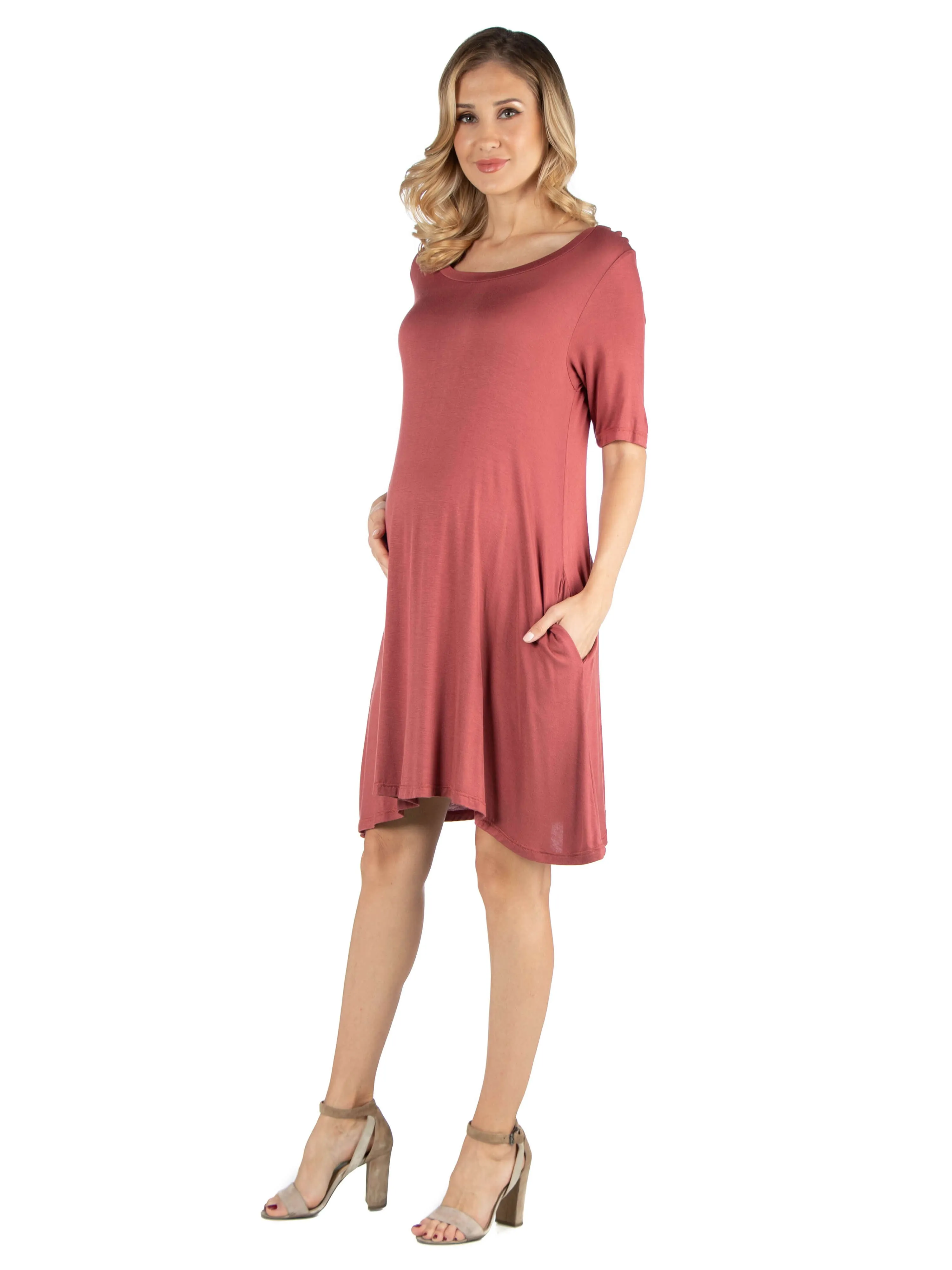 Soft Flare T Shirt Maternity Dress with Pocket Detail