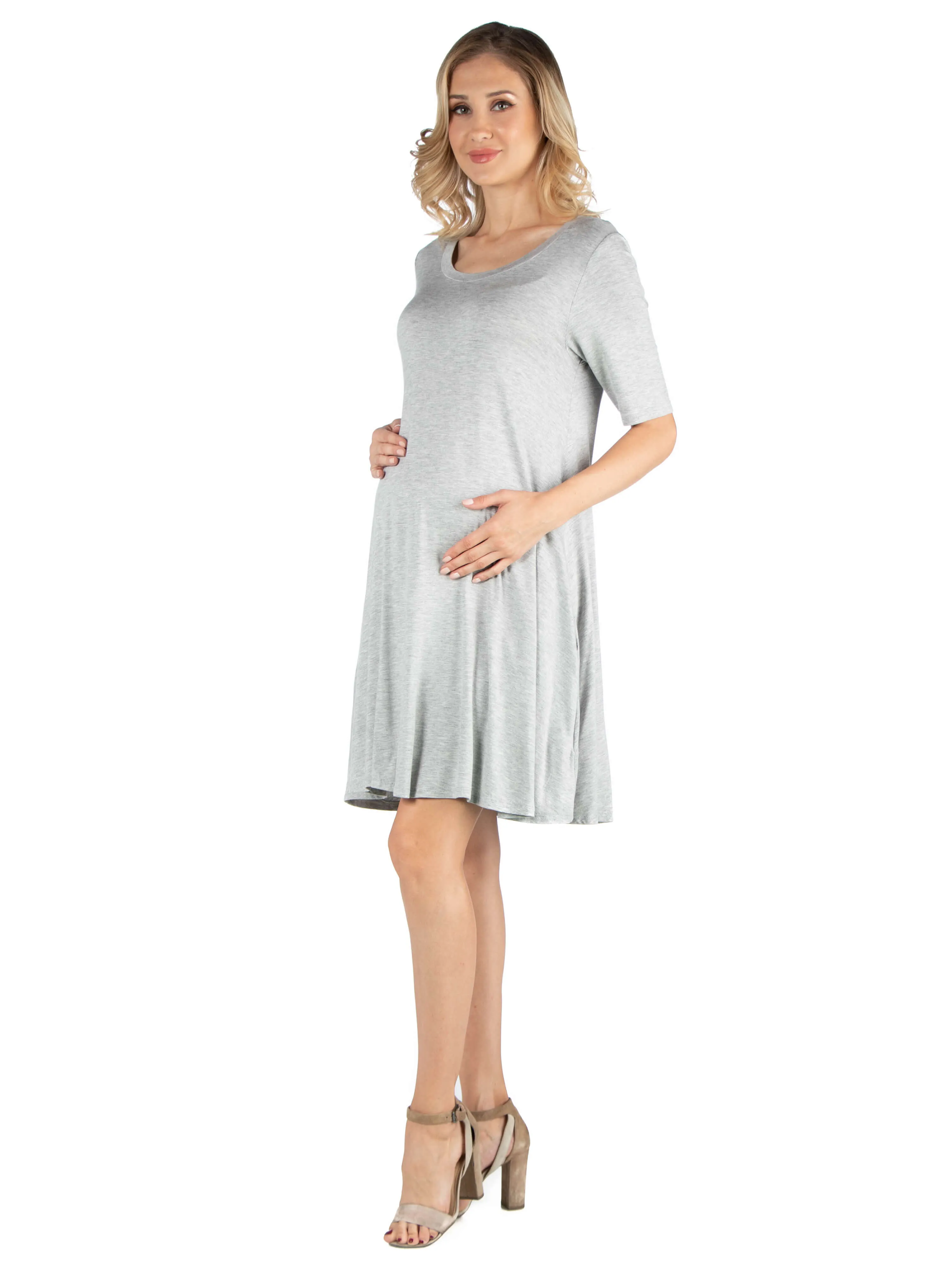 Soft Flare T Shirt Maternity Dress with Pocket Detail