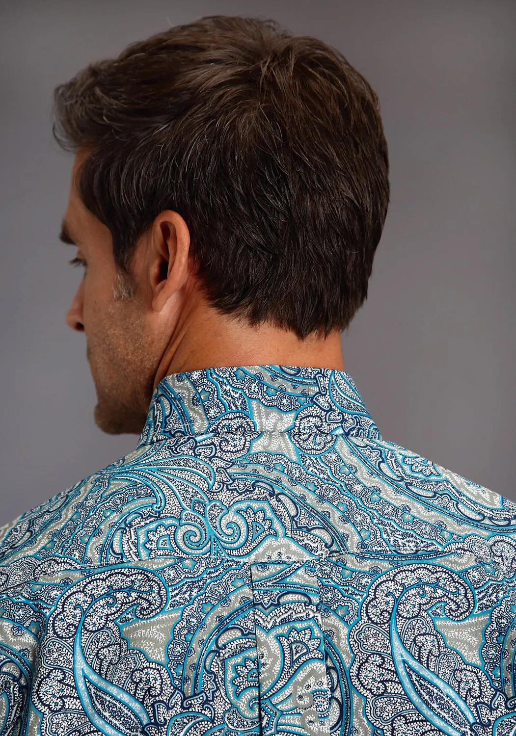 Stetson Mens Blue 100% Cotton Deep Sea Paisley BD L/S 1 Pkt Shirt