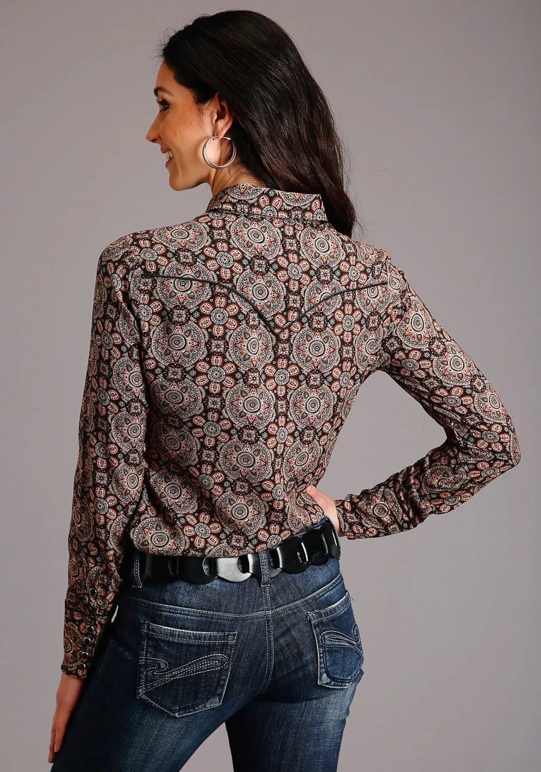 Stetson Womens Brown Rayon/Nylon Prairie Paisley L/S Blouse