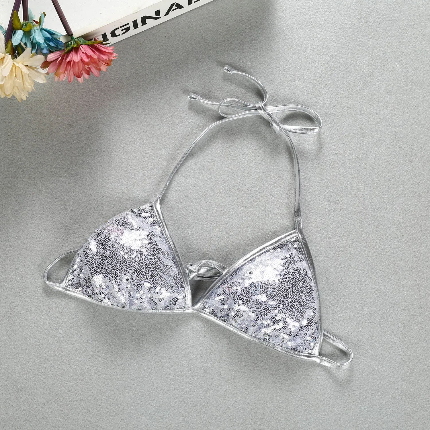 Swimsuit European sexy sequin bikini top split swimwear