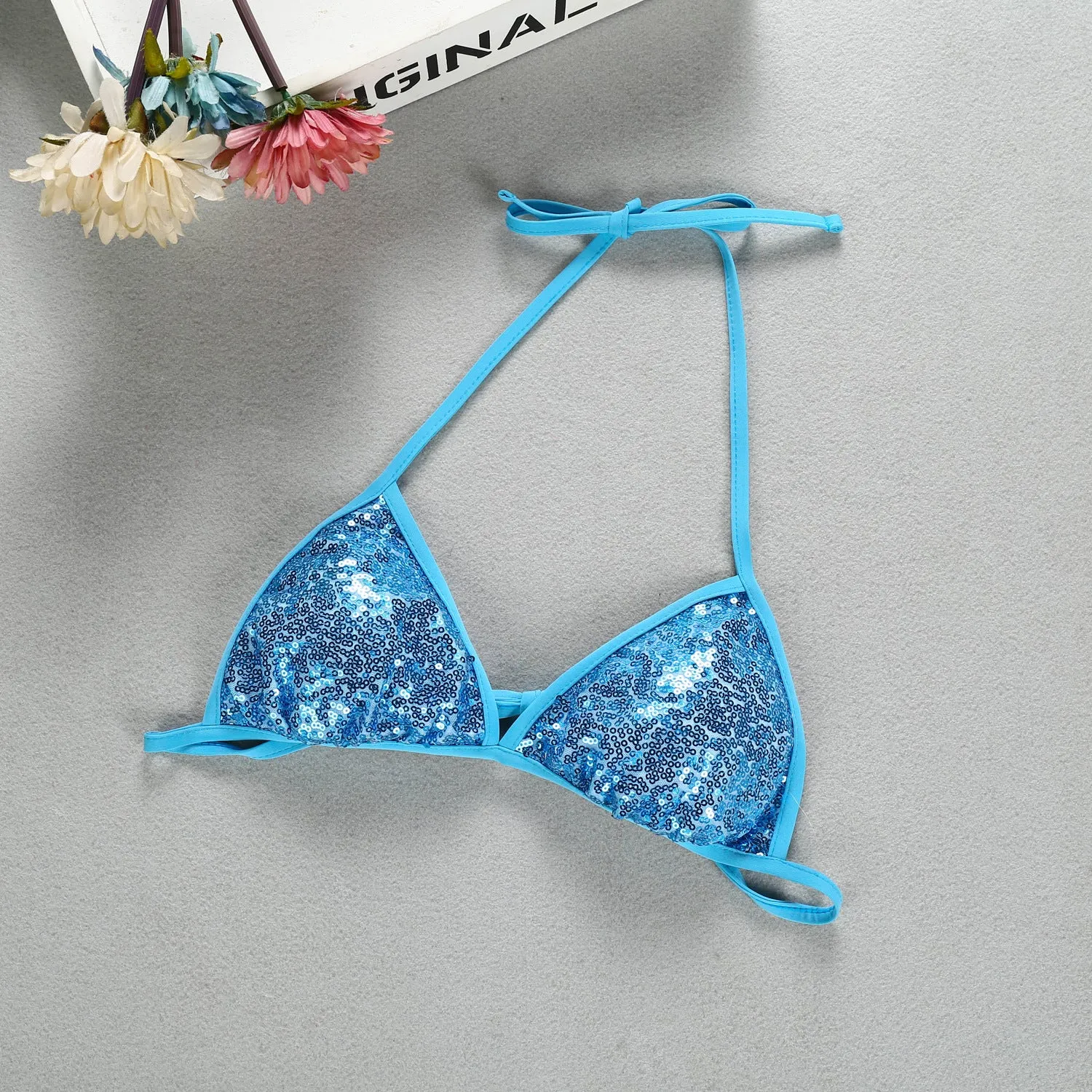 Swimsuit European sexy sequin bikini top split swimwear